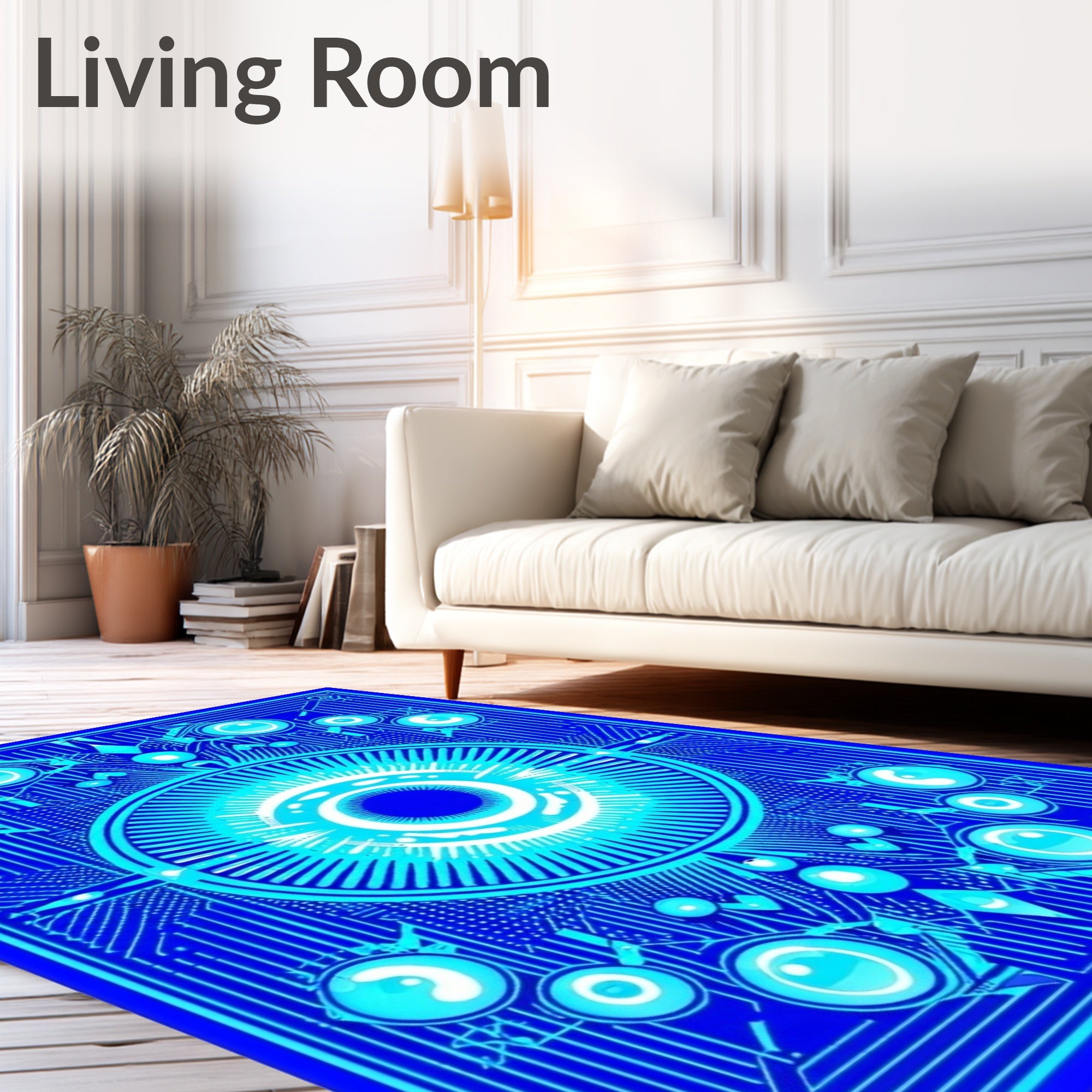 Abstract Blue 3D Eye Pattern Rug