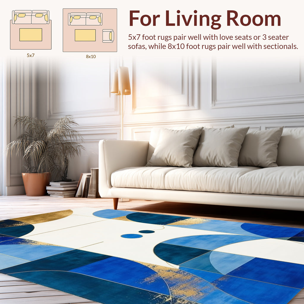 Abstract Geometric Blue Gold Pattern Rug