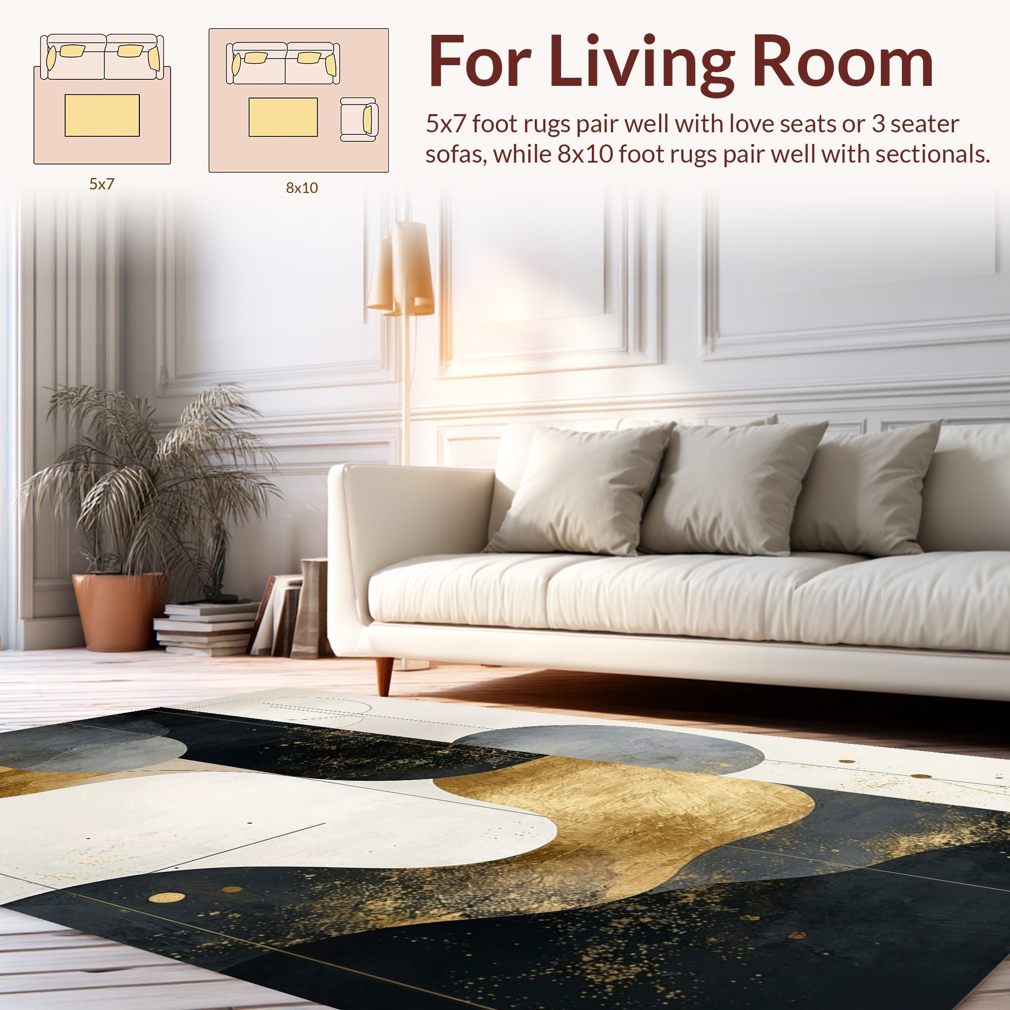 Abstract Gold Black Geometric Flow Rug