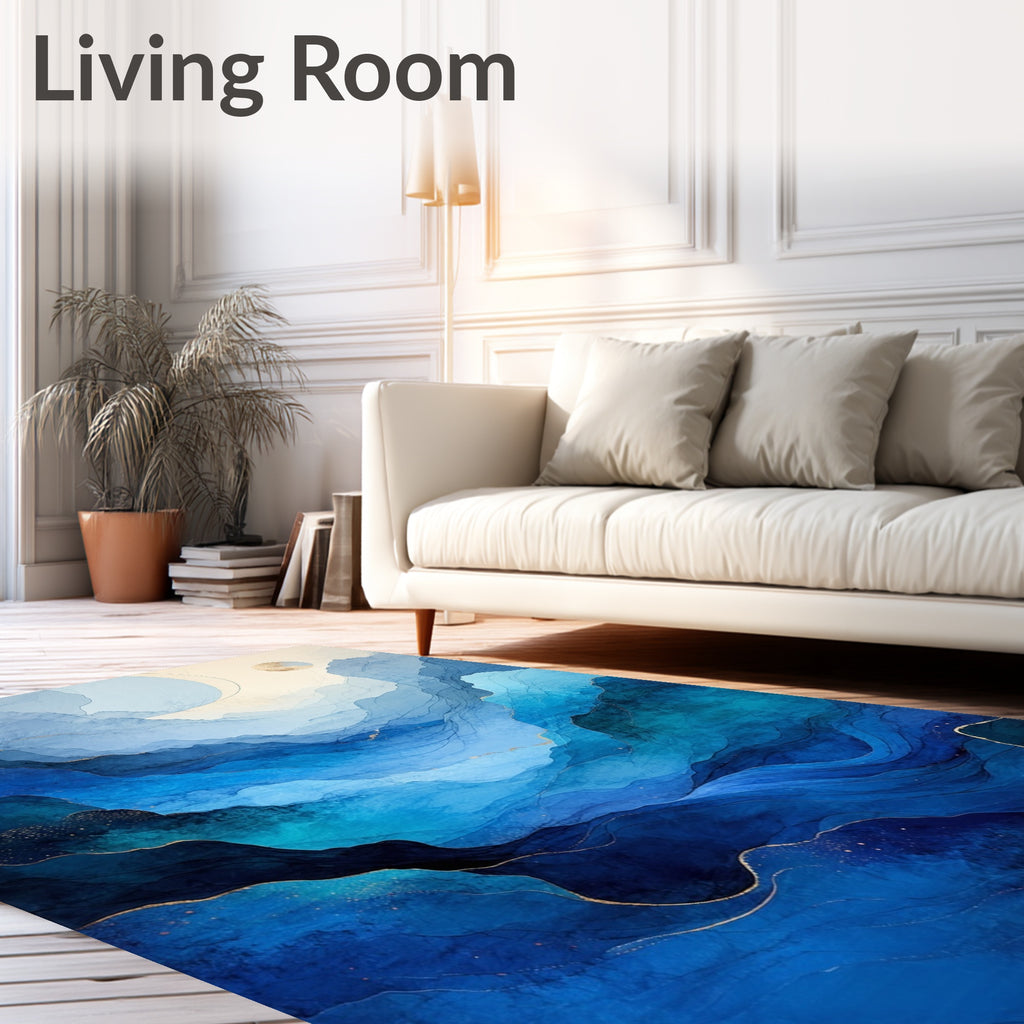 Abstract Blue Flowing Waves Rug