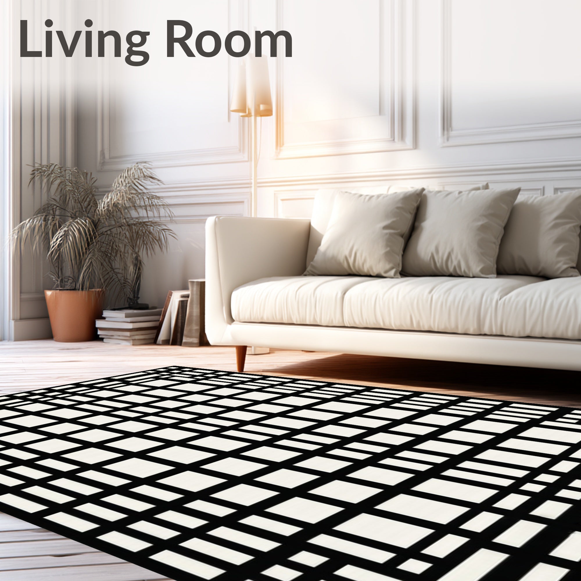 Abstract Black Geometric Grid Rug