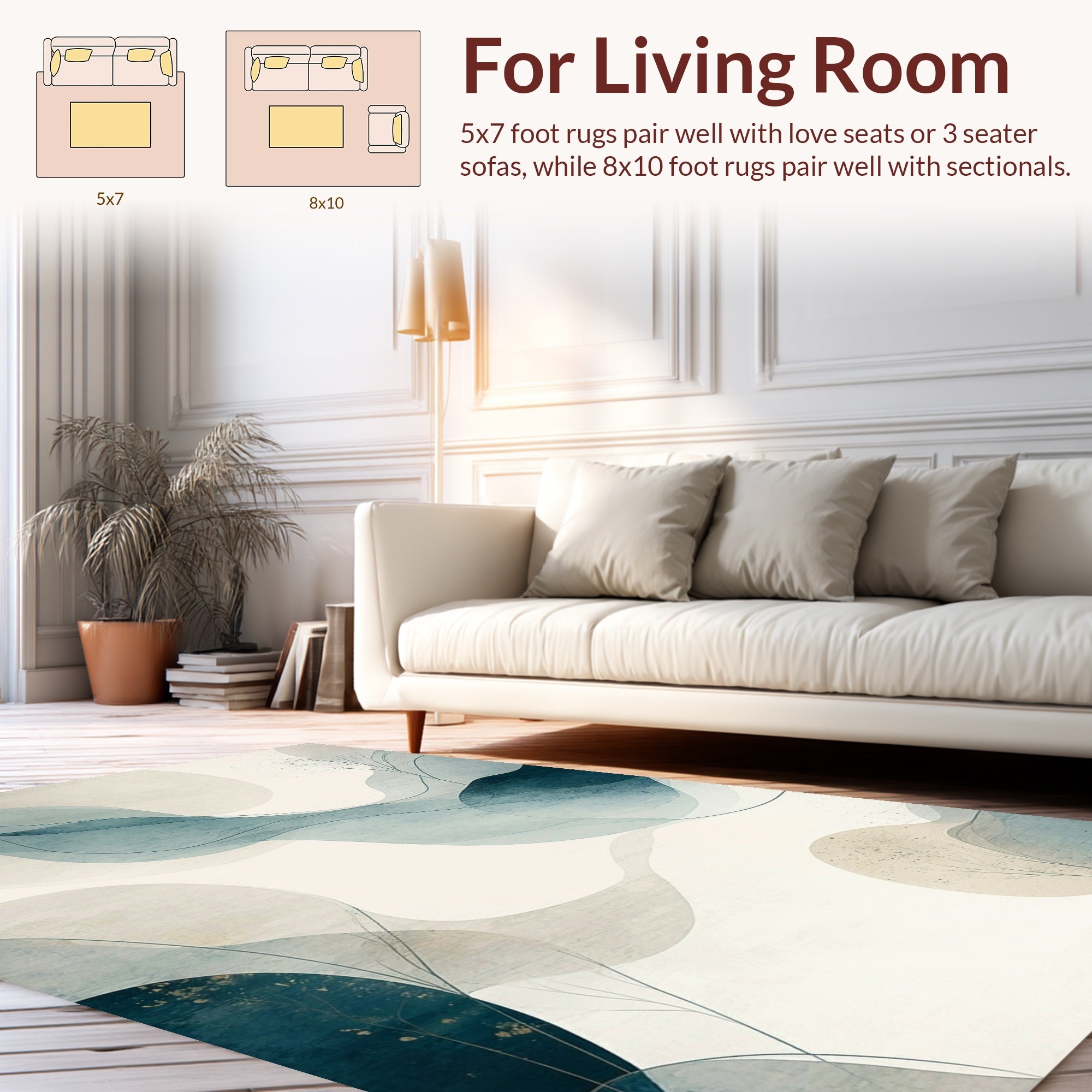 Abstract Flowing Watercolor Gold Accents Rug