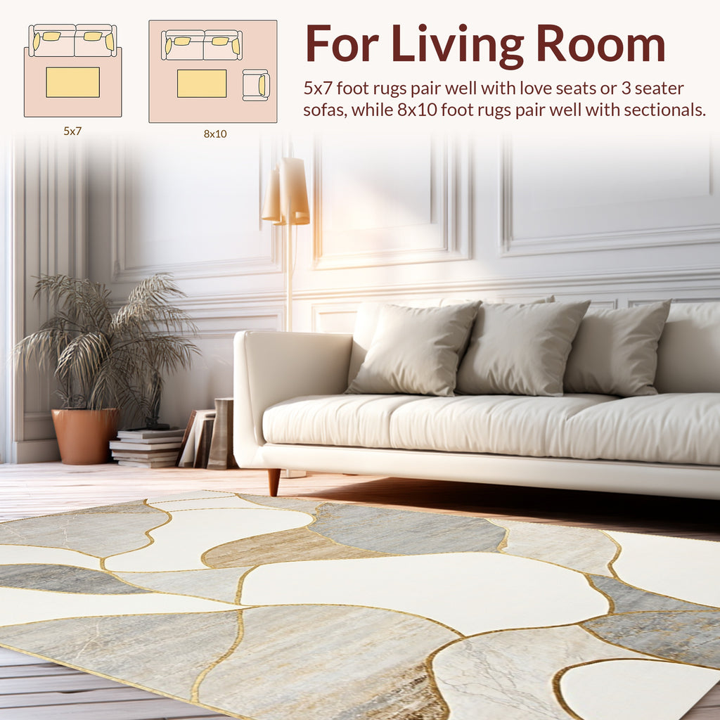 Abstract Gold Accented Geometric Pattern Rug