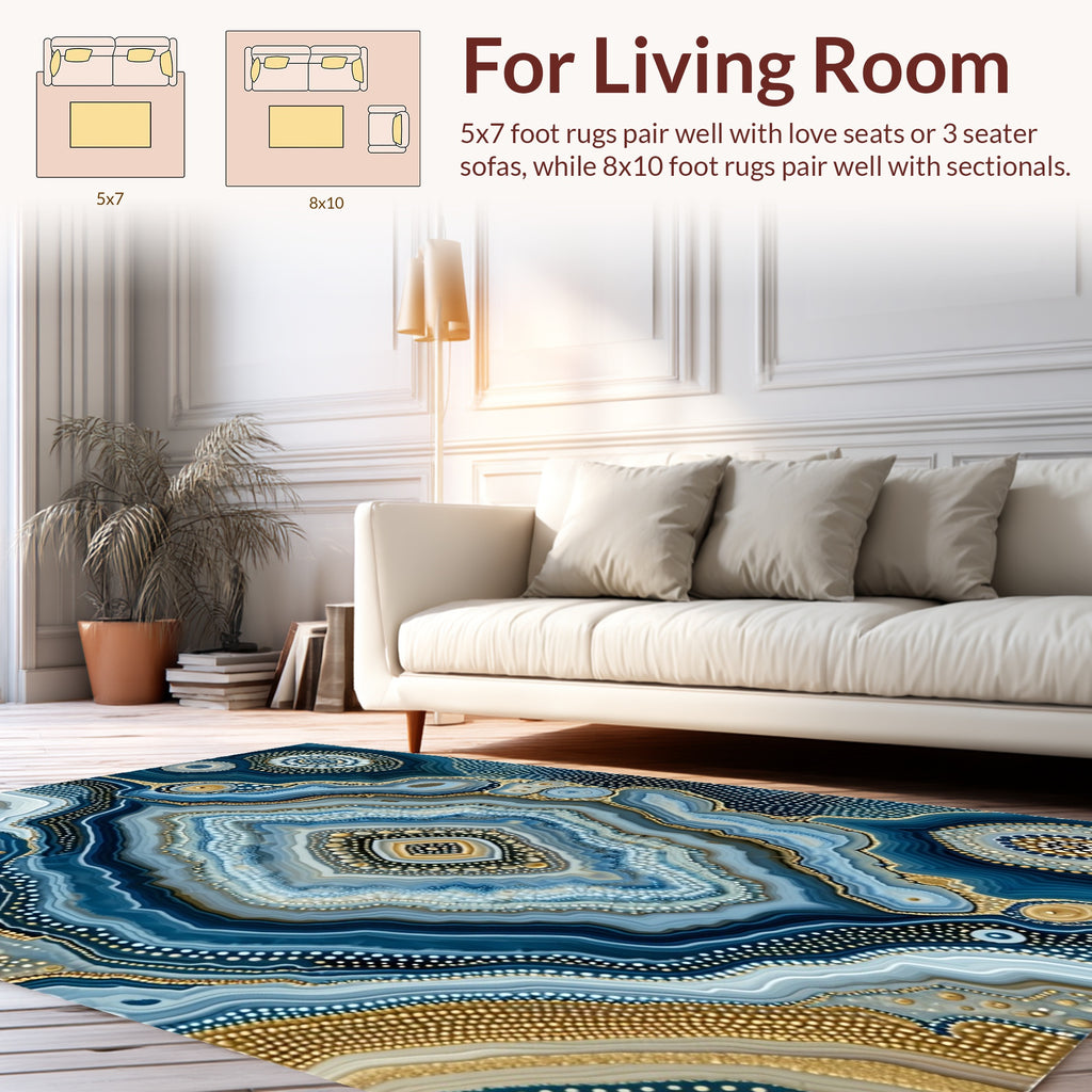 Abstract Blue Gold Agate Pattern Rug