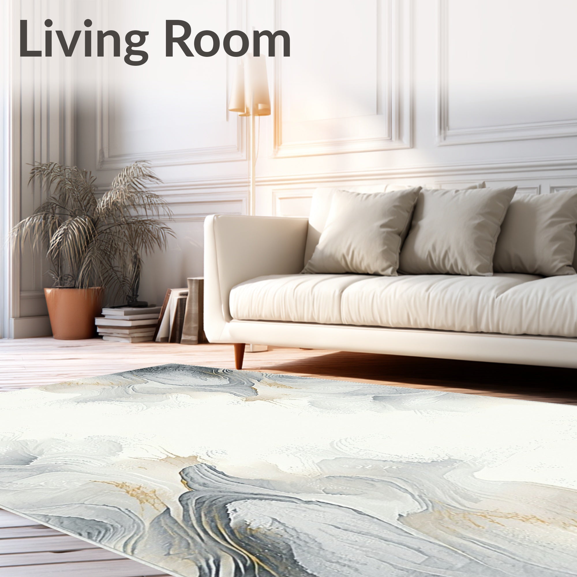 Abstract Fluidic Grey Gold Pattern Rug