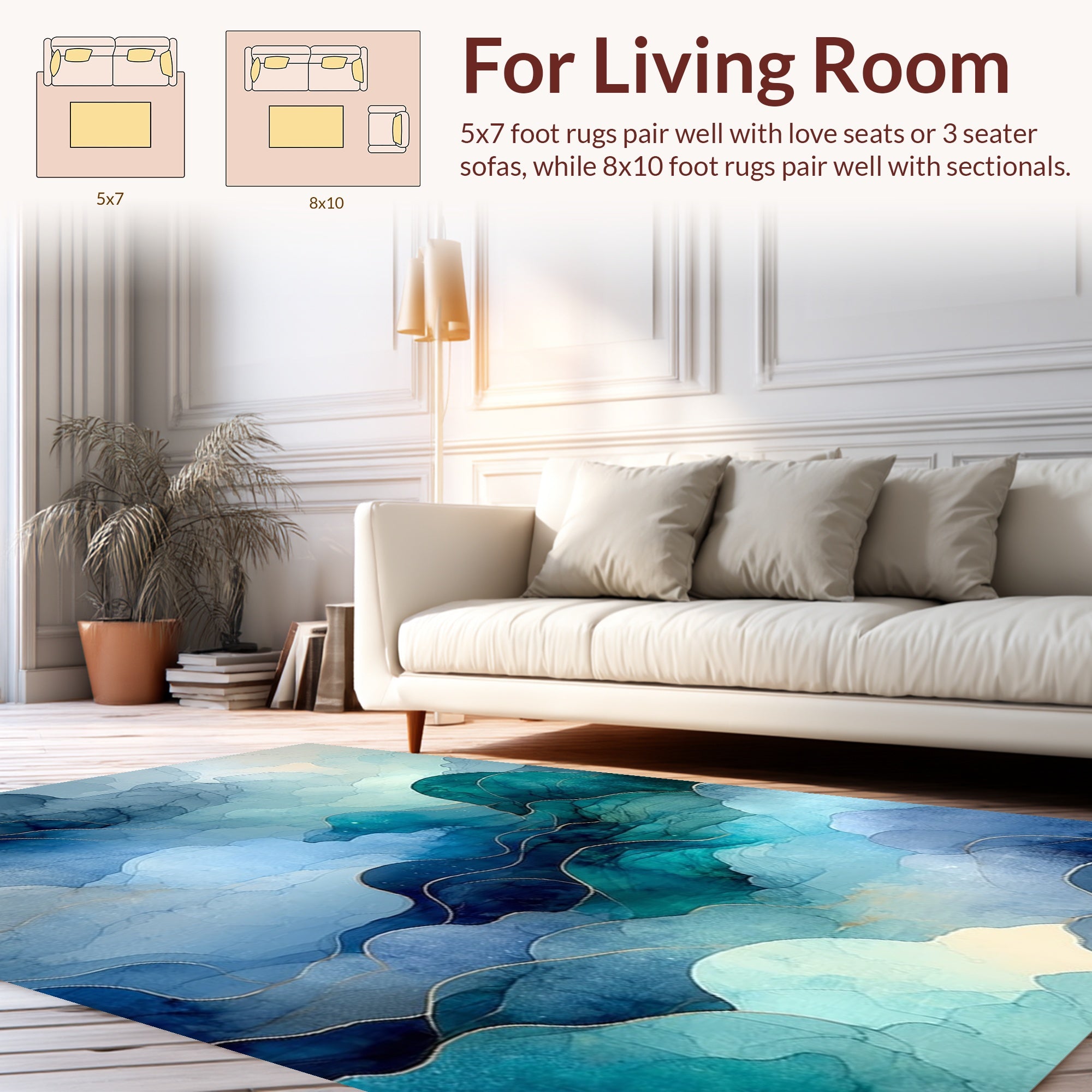 Abstract Blue Teal Wavy Swirl Rug