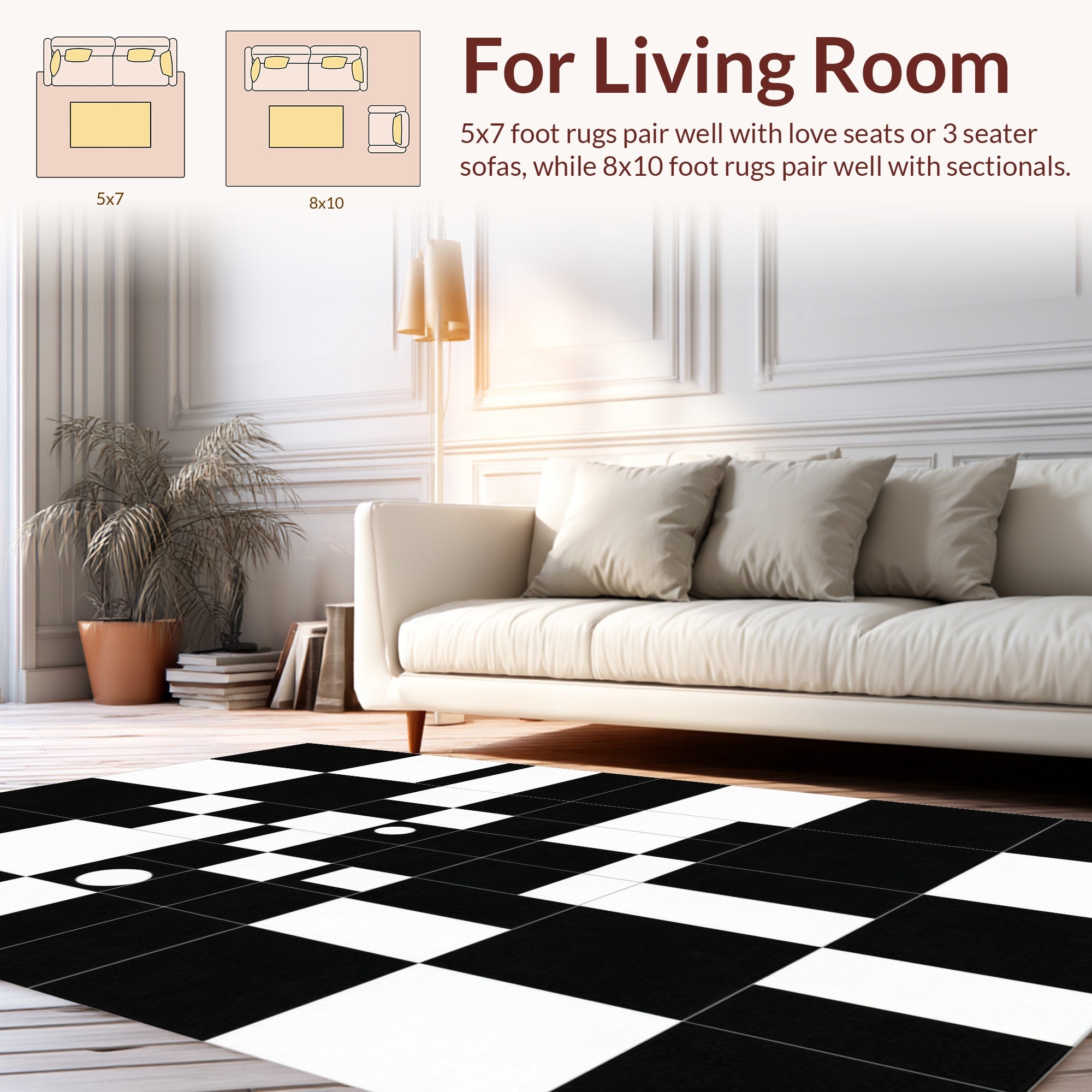 Abstract Black White Grid Design Rug