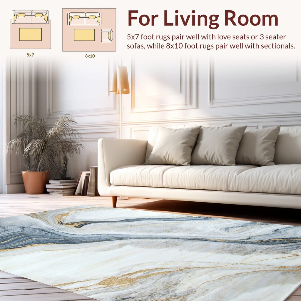 Abstract Grey Gold Swirls Rug