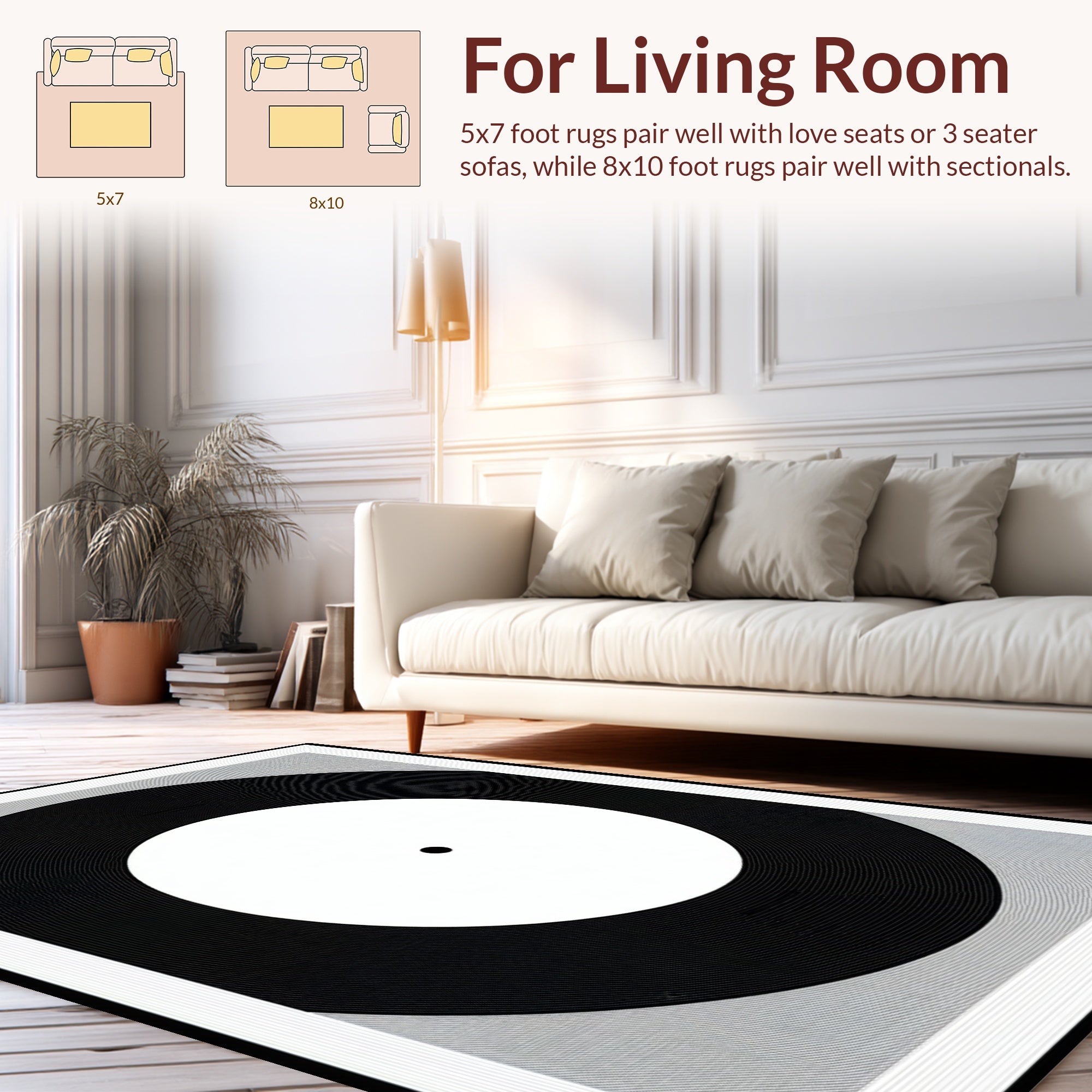 Abstract Black White Radial Pattern Rug