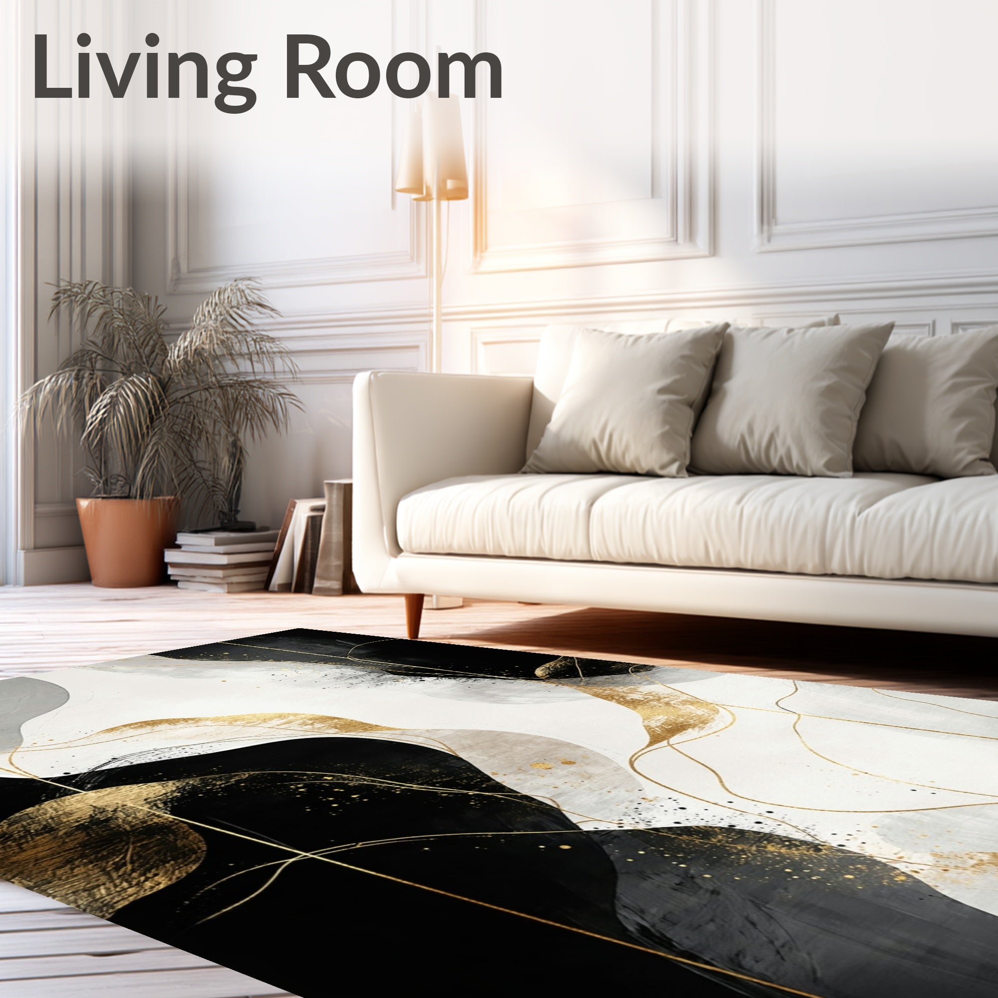 Abstract Gold Splatter Wavy Design Rug