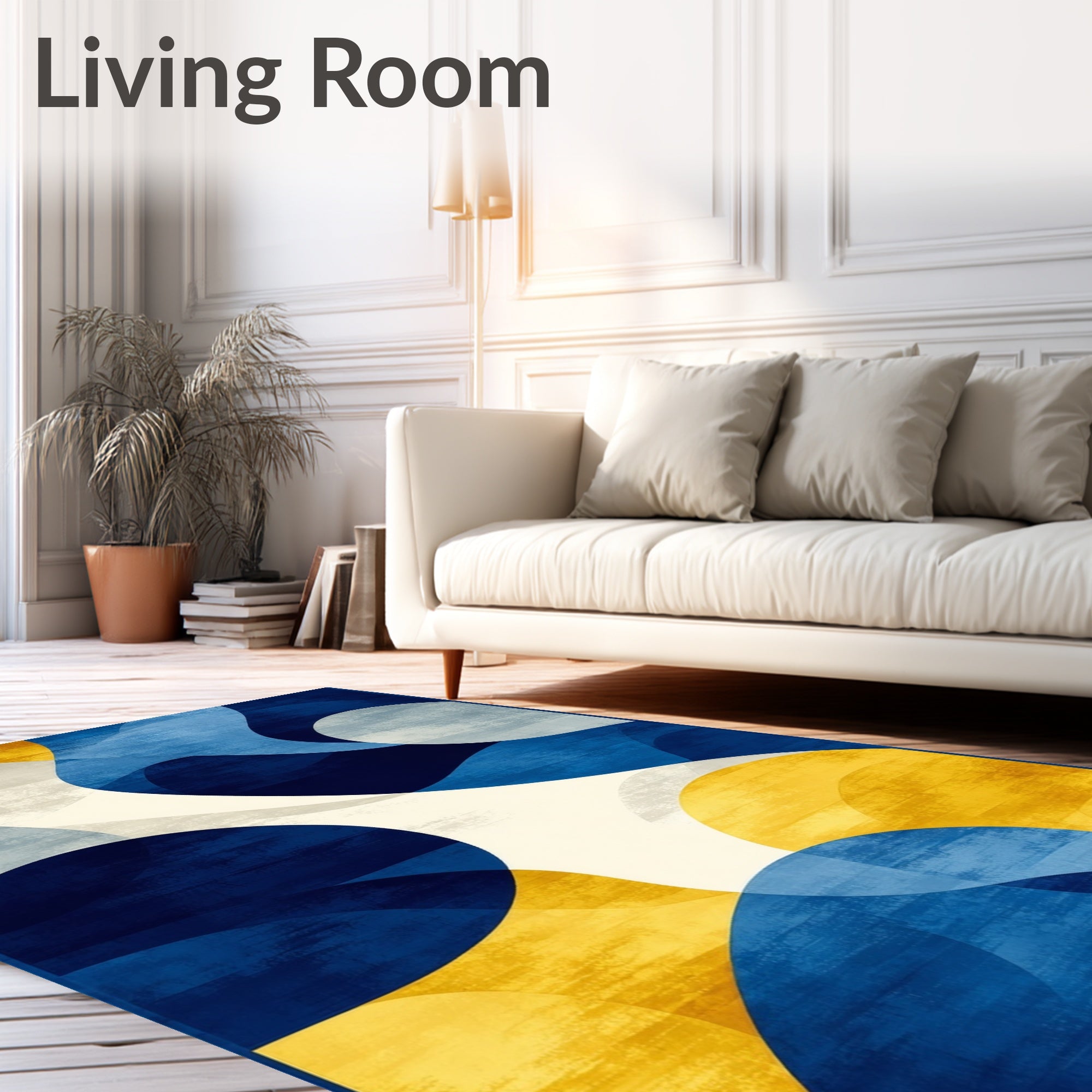 Abstract Blue Yellow Geometric Shapes Rug