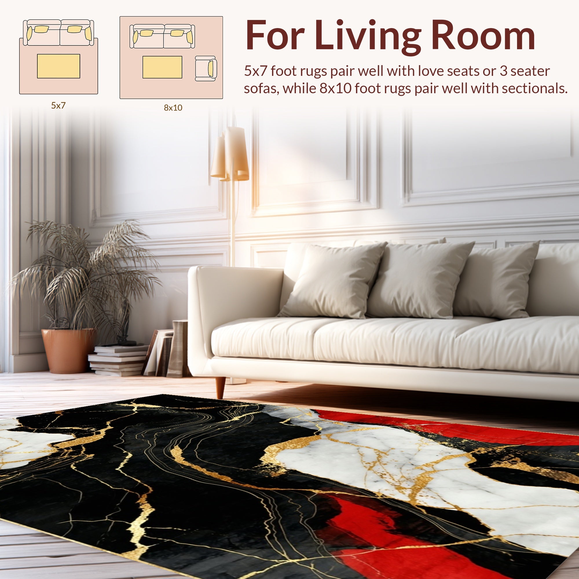 Abstract Marble Gold Veined Pattern Rug