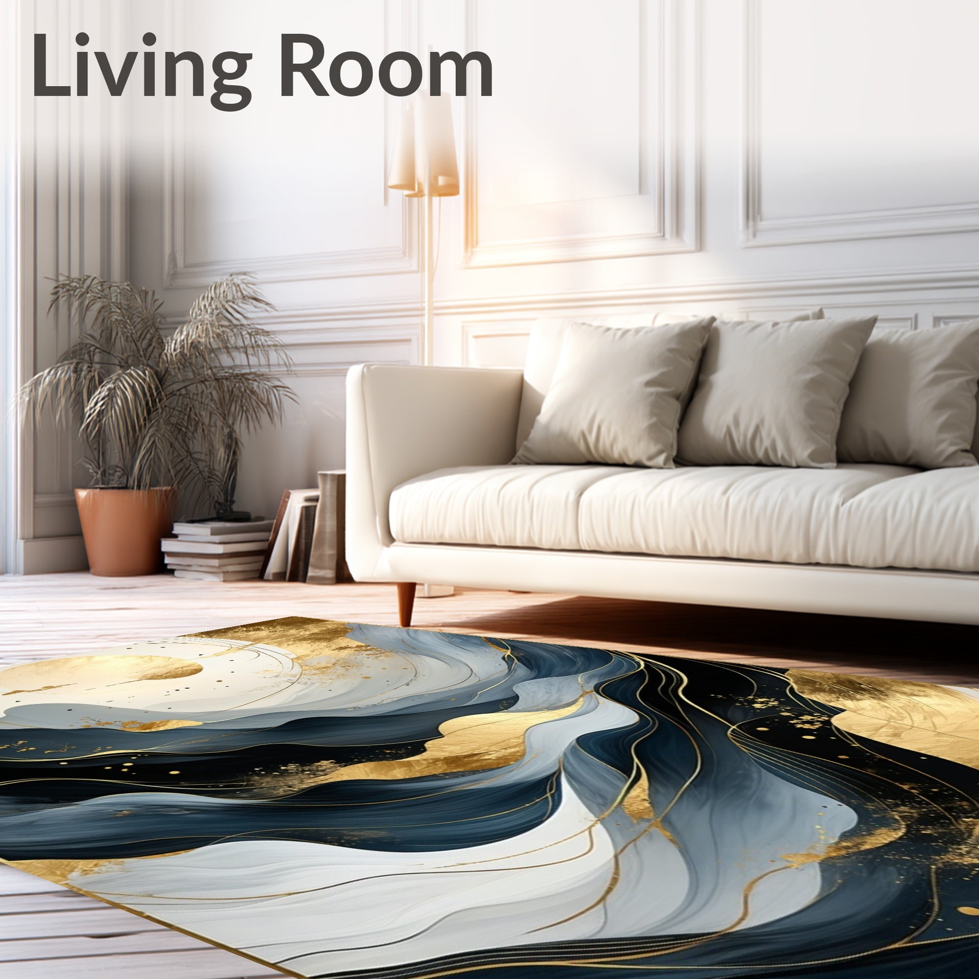 Abstract Blue Gold Waves Rug