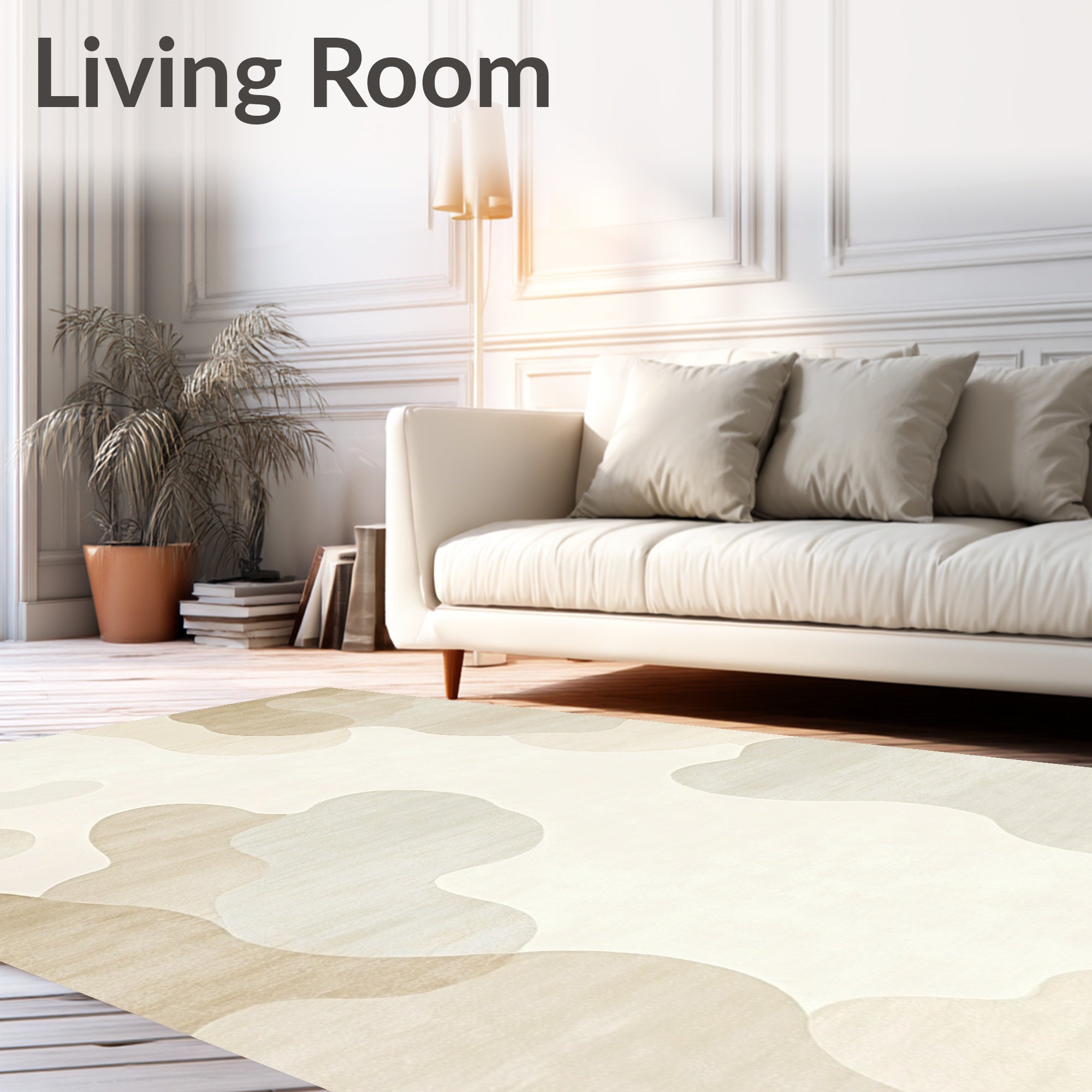 Abstract Beige Organic Shapes Rug