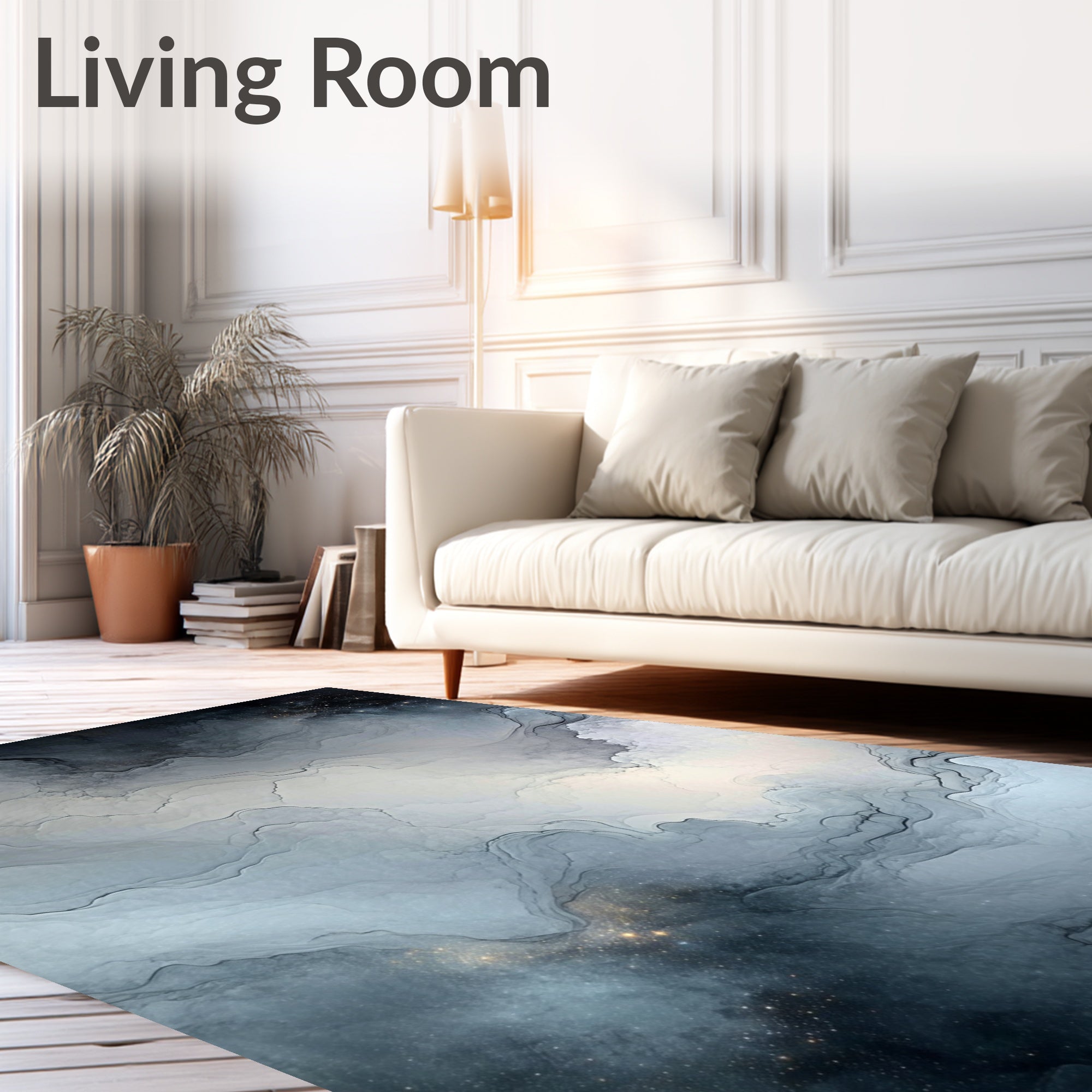 Abstract Ink Swirls with Stars Rug