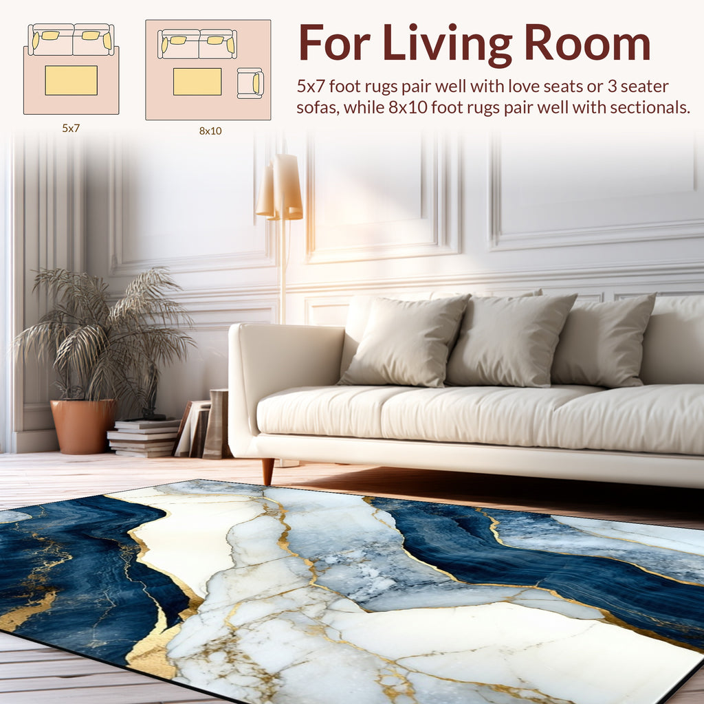 Abstract Blue Marble Gold Vein Rug