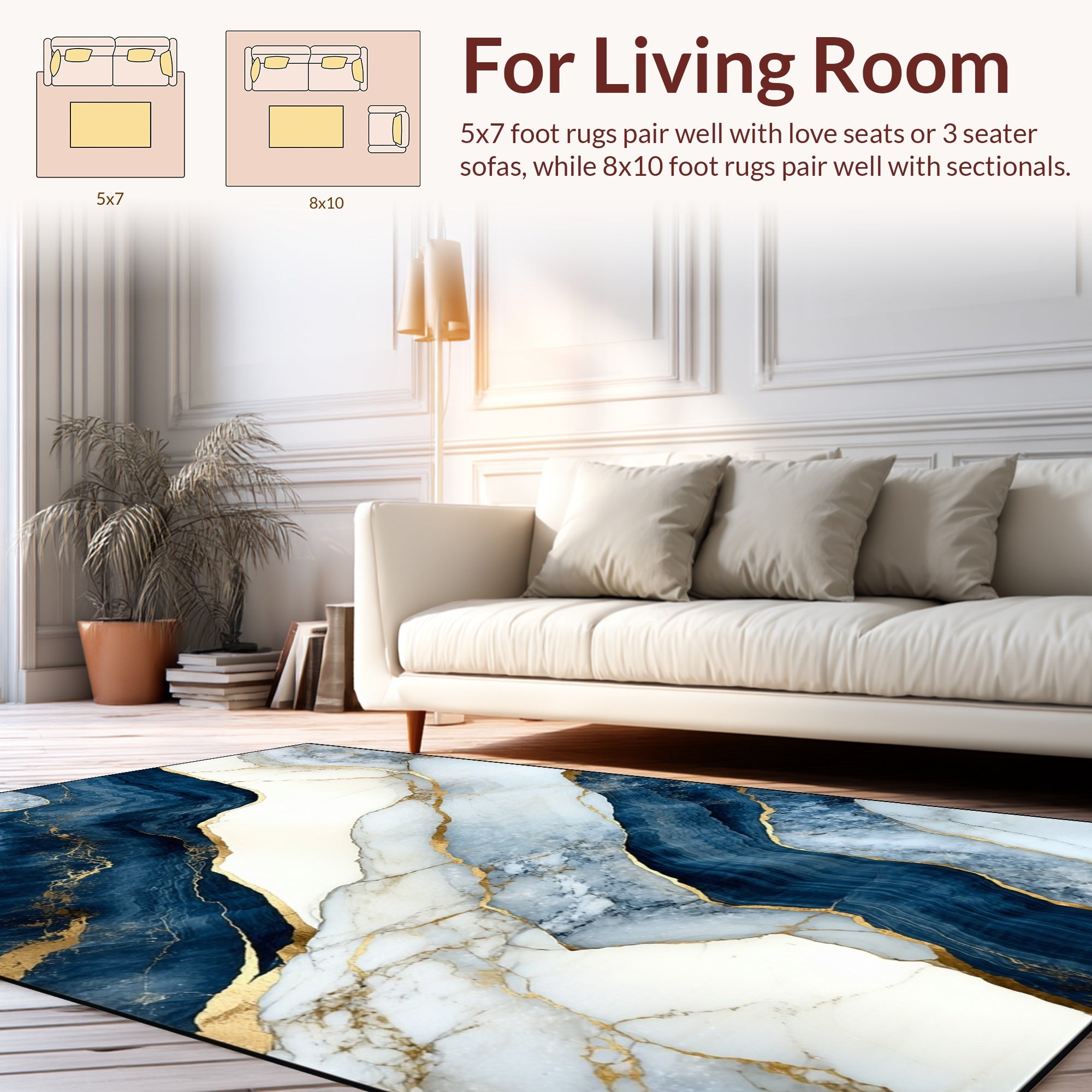 Abstract Blue Marble Gold Vein Rug