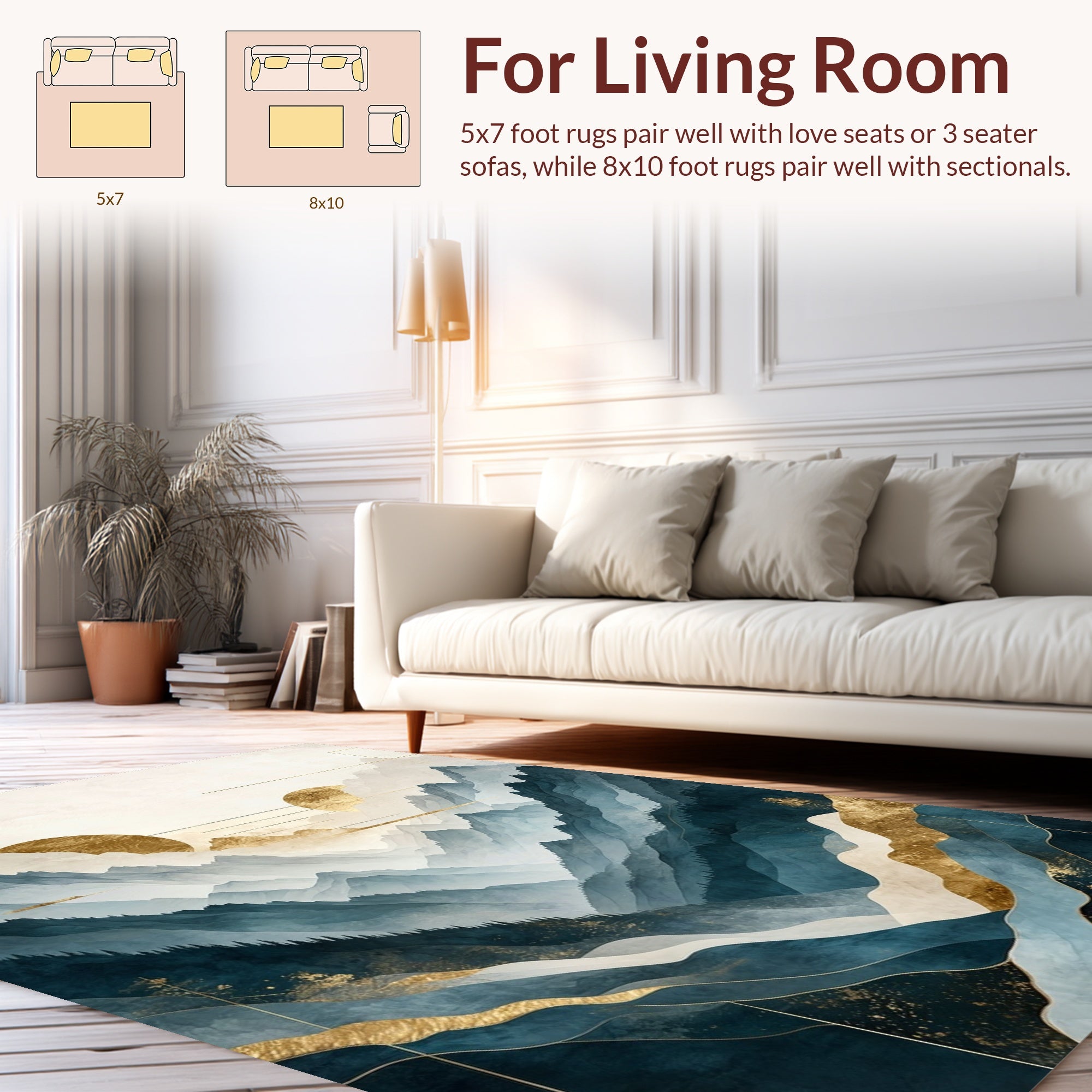 Abstract Mountain Range Gold Accents Rug