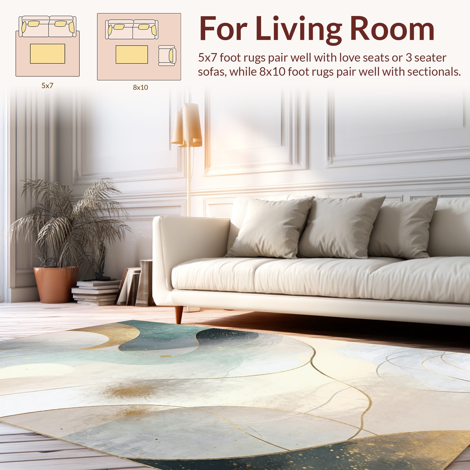 Abstract Gold Swirl Ocean Inspired Design Rug