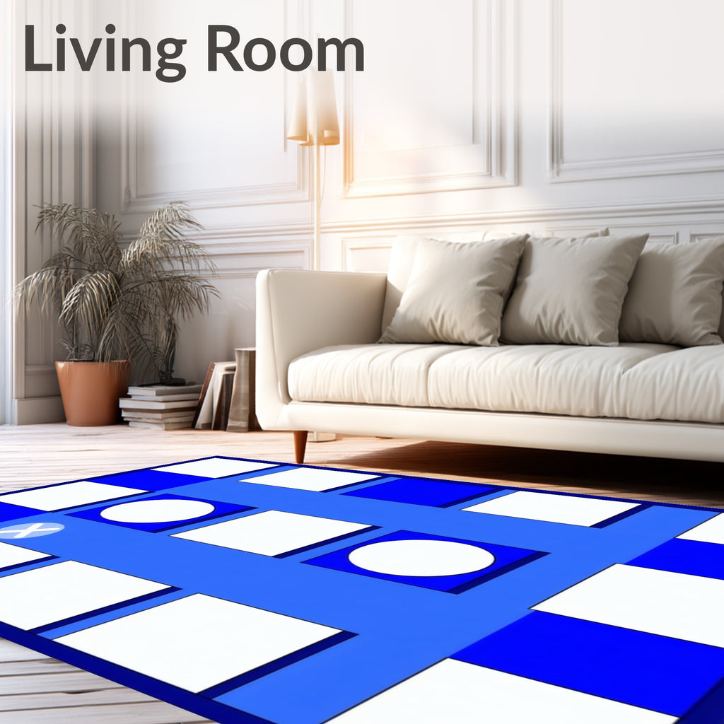 Abstract Blue White Geometric Squares Rug