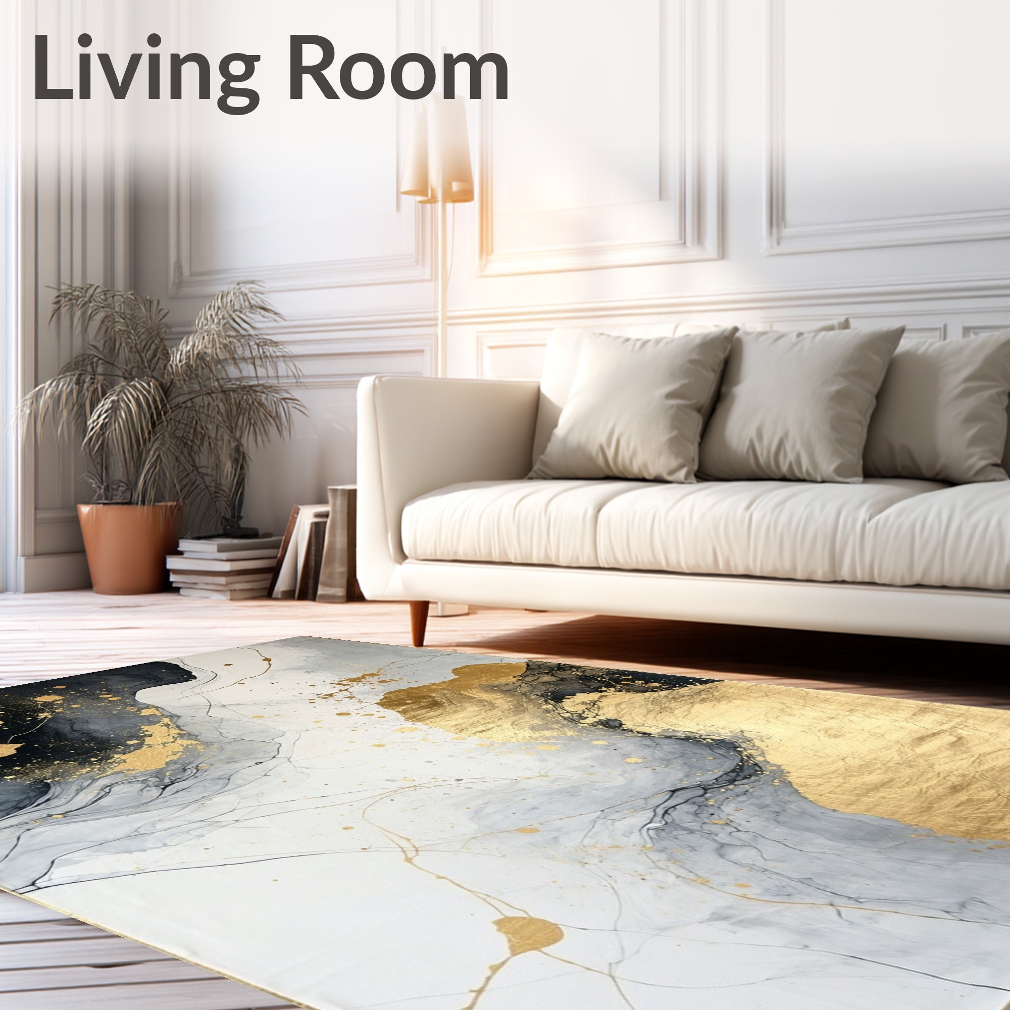 Abstract Gold Black Marble Liquid Design Rug