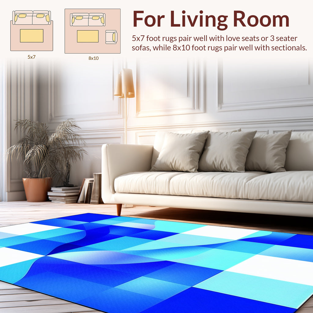 Abstract Blue Wave Geometric Design Rug