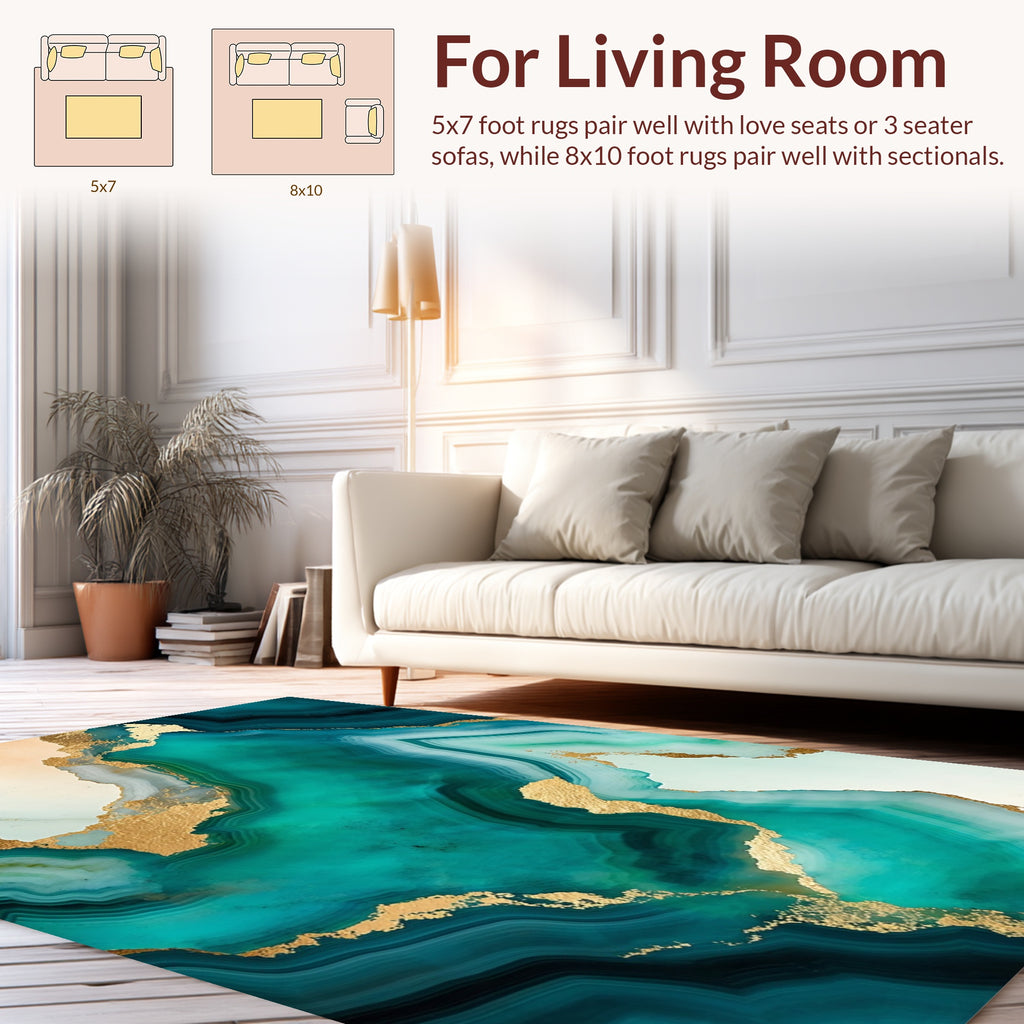 Abstract Agate Gold Veined Teal Rug