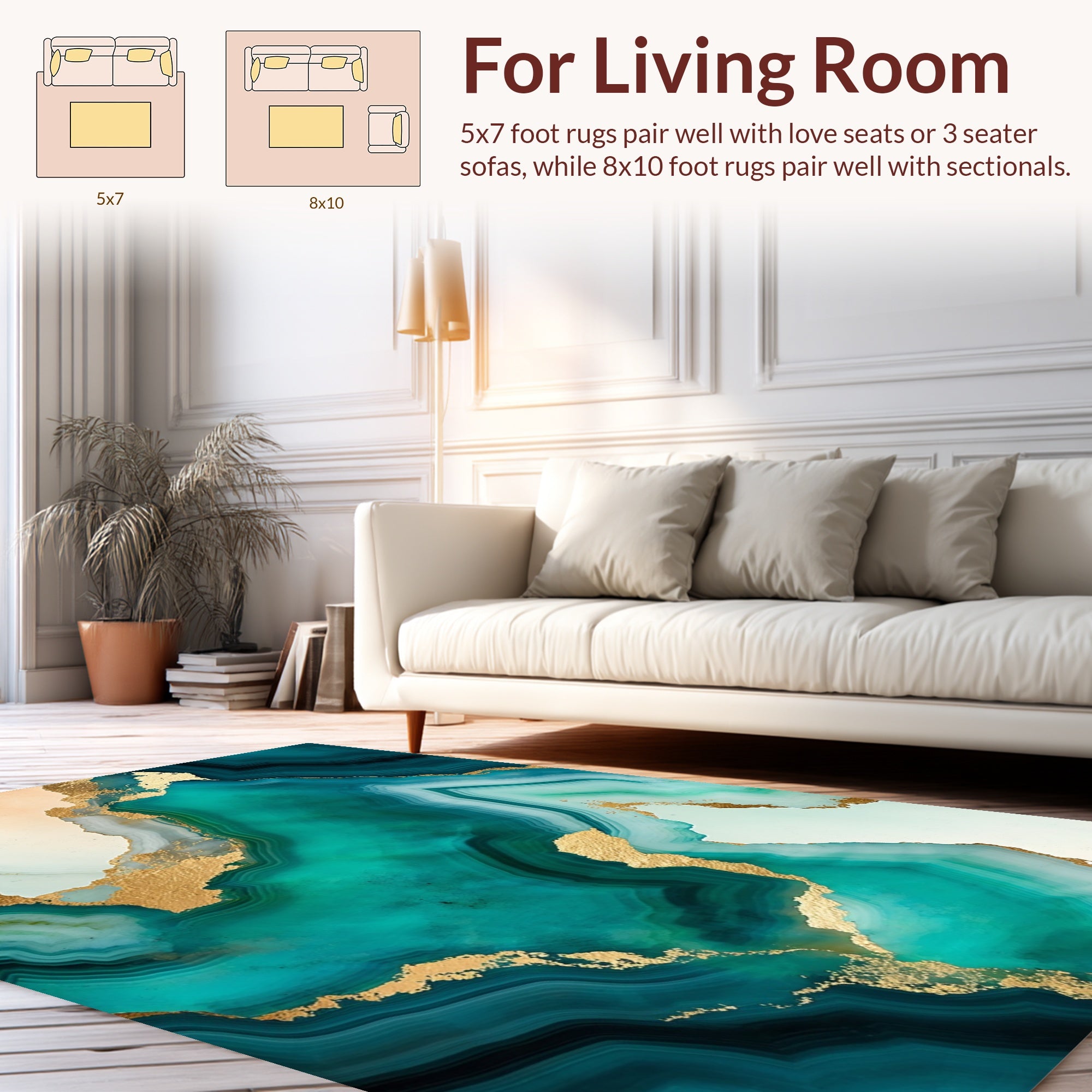 Abstract Agate Gold Veined Teal Rug