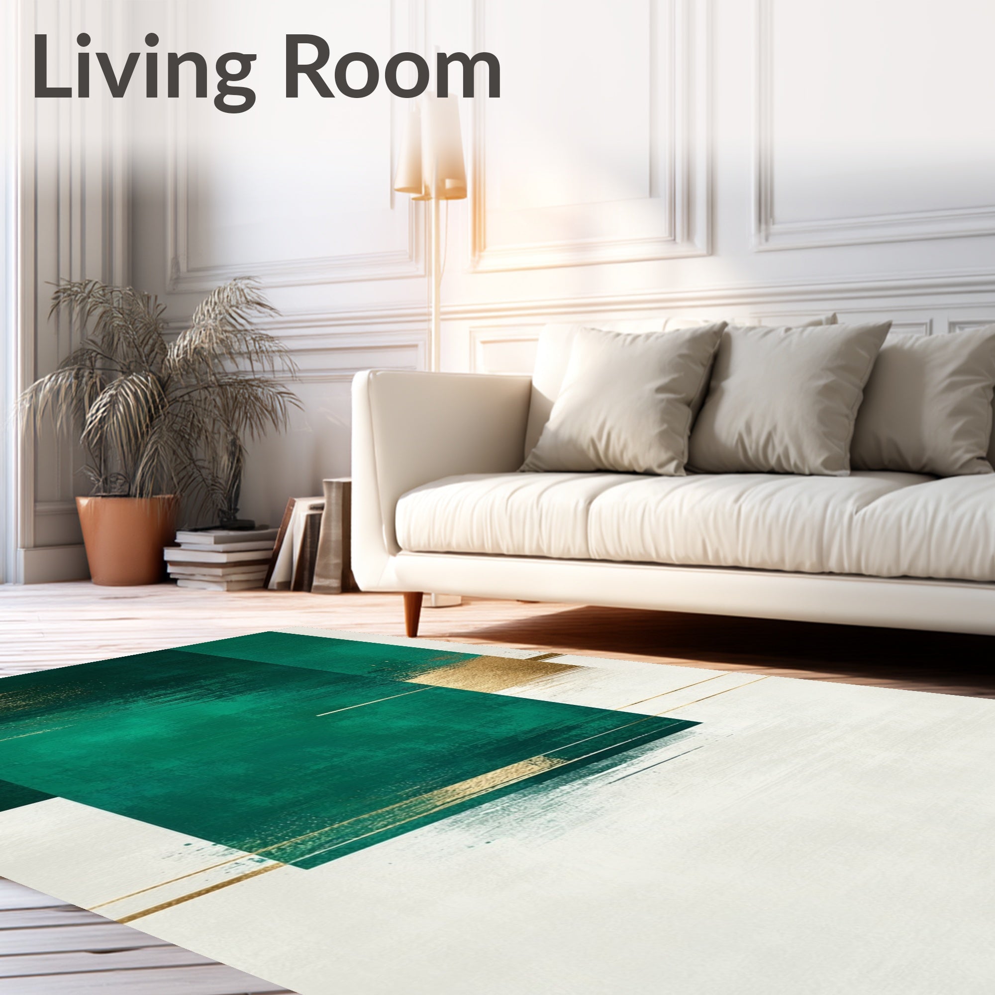 Abstract Emerald Gold Brushstroke Rug