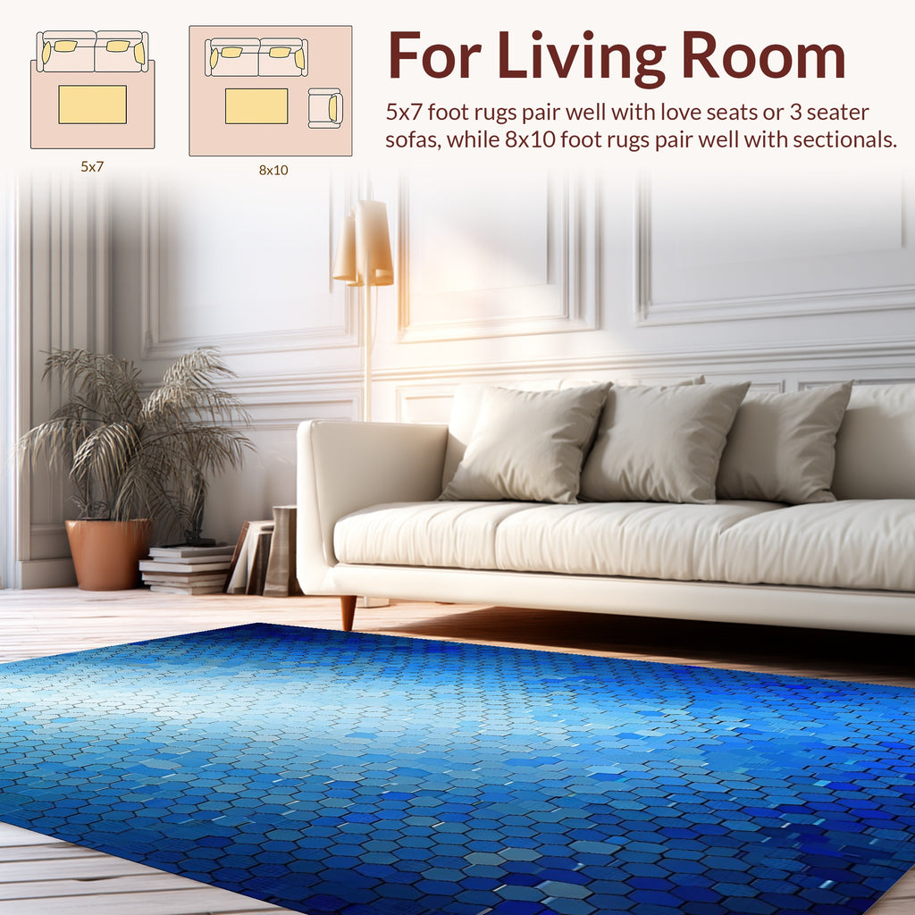 Abstract Blue Hexagonal Grid Design Rug