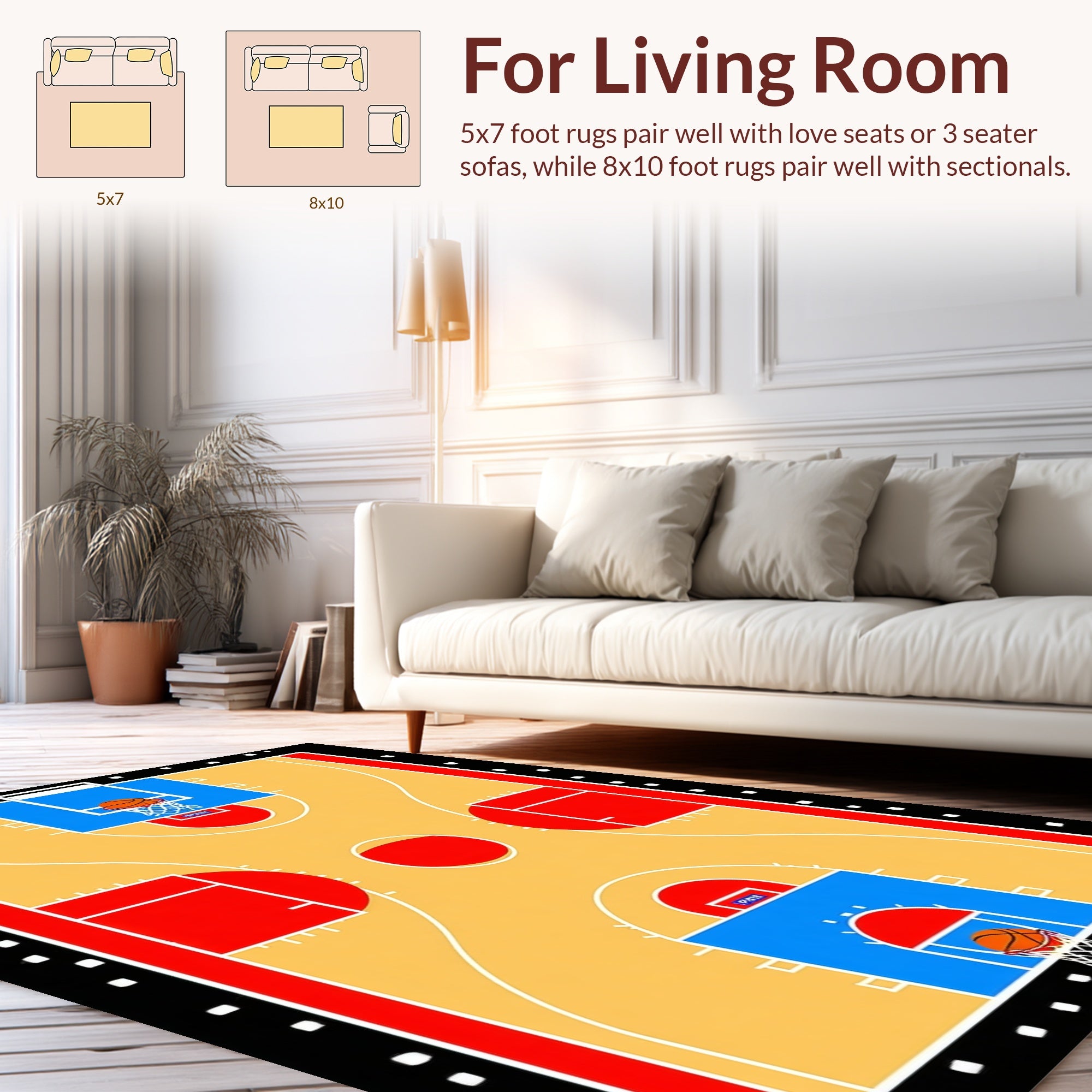 Abstract Basketball Court Graphic Rug