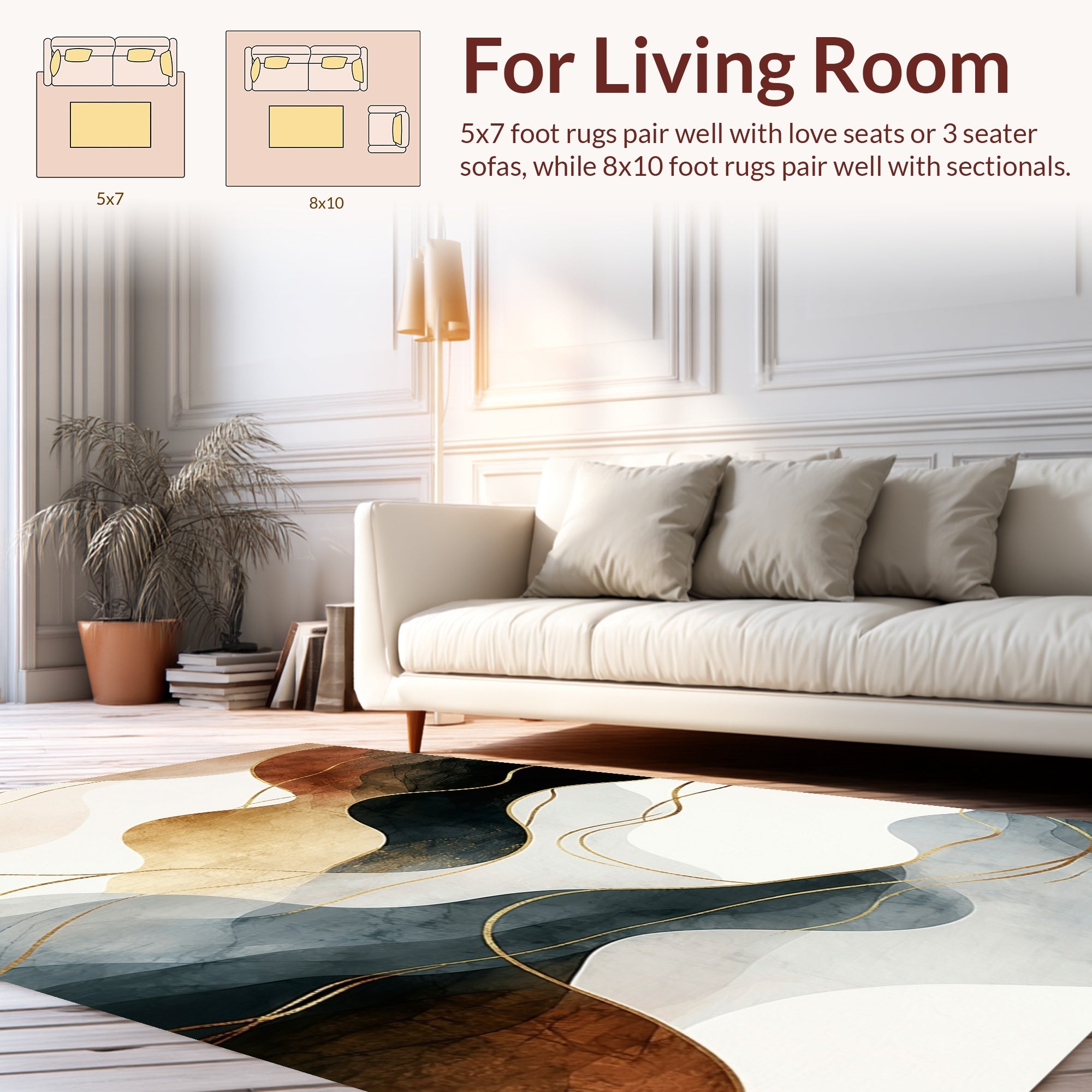 Abstract Gold Wavy Rust Navy Rug