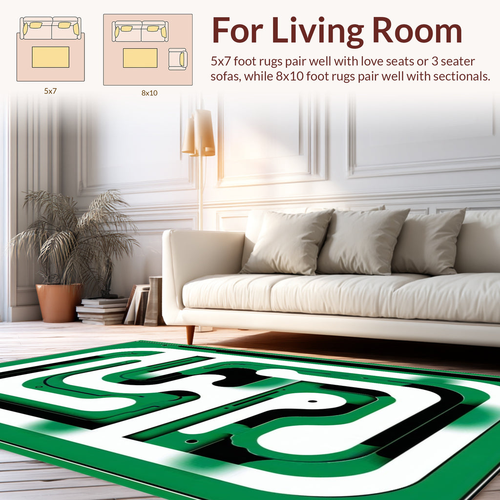 Abstract Green White Maze Design Rug