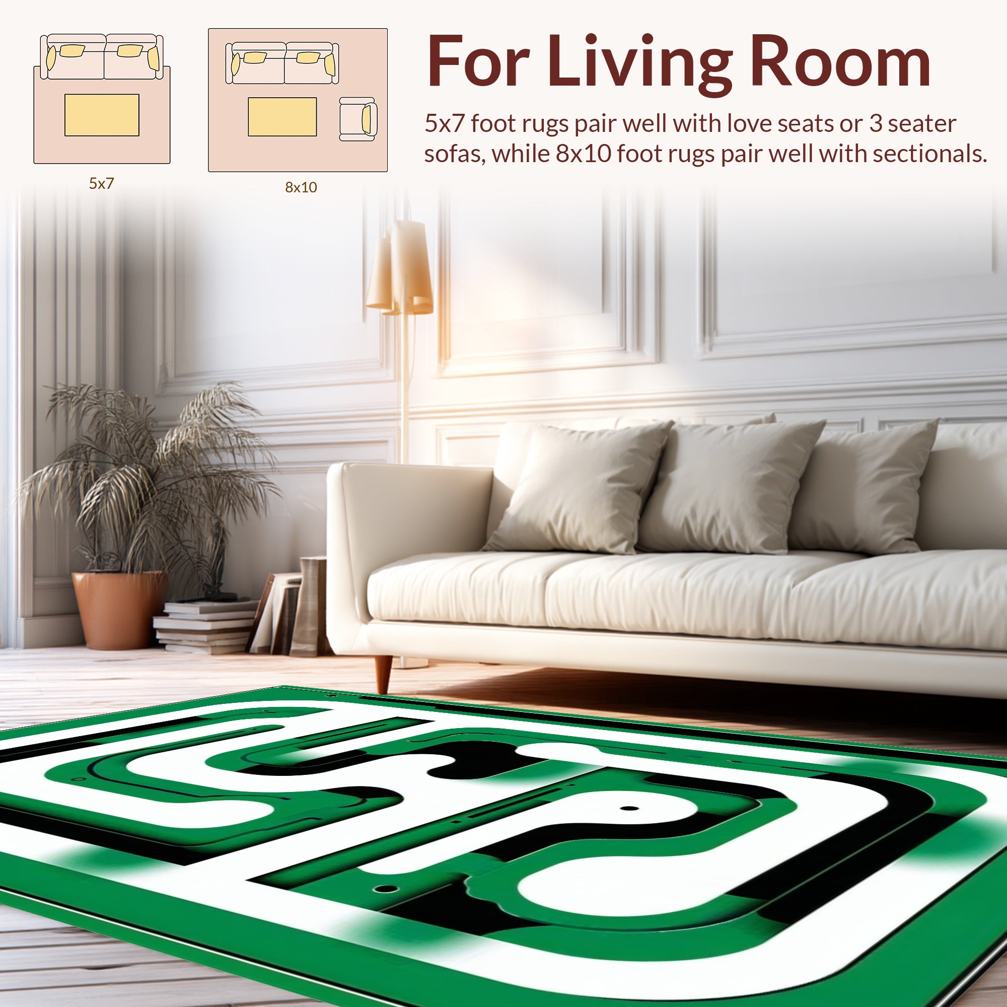 Abstract Green White Maze Design Rug
