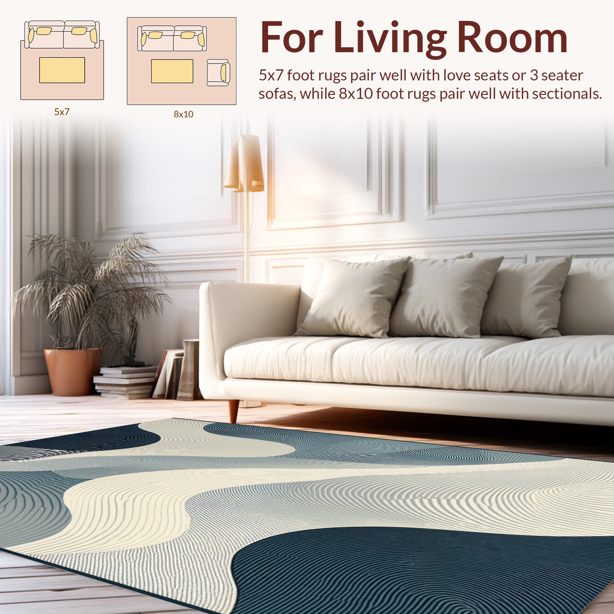 Abstract Blue Wave Pattern Rug