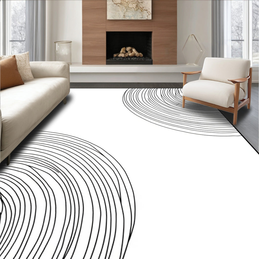 Abstract Black Swirls Corner Rug