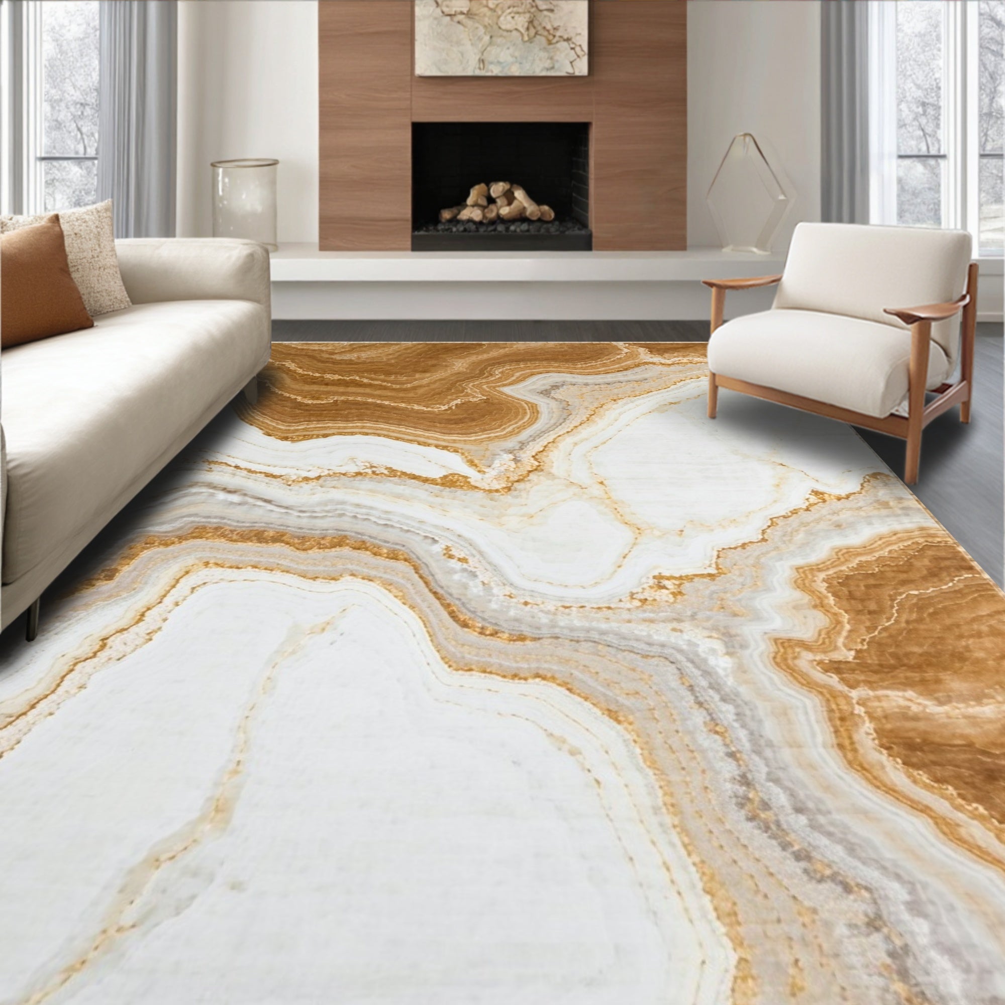 Abstract Agate Warm Marble Design Rug