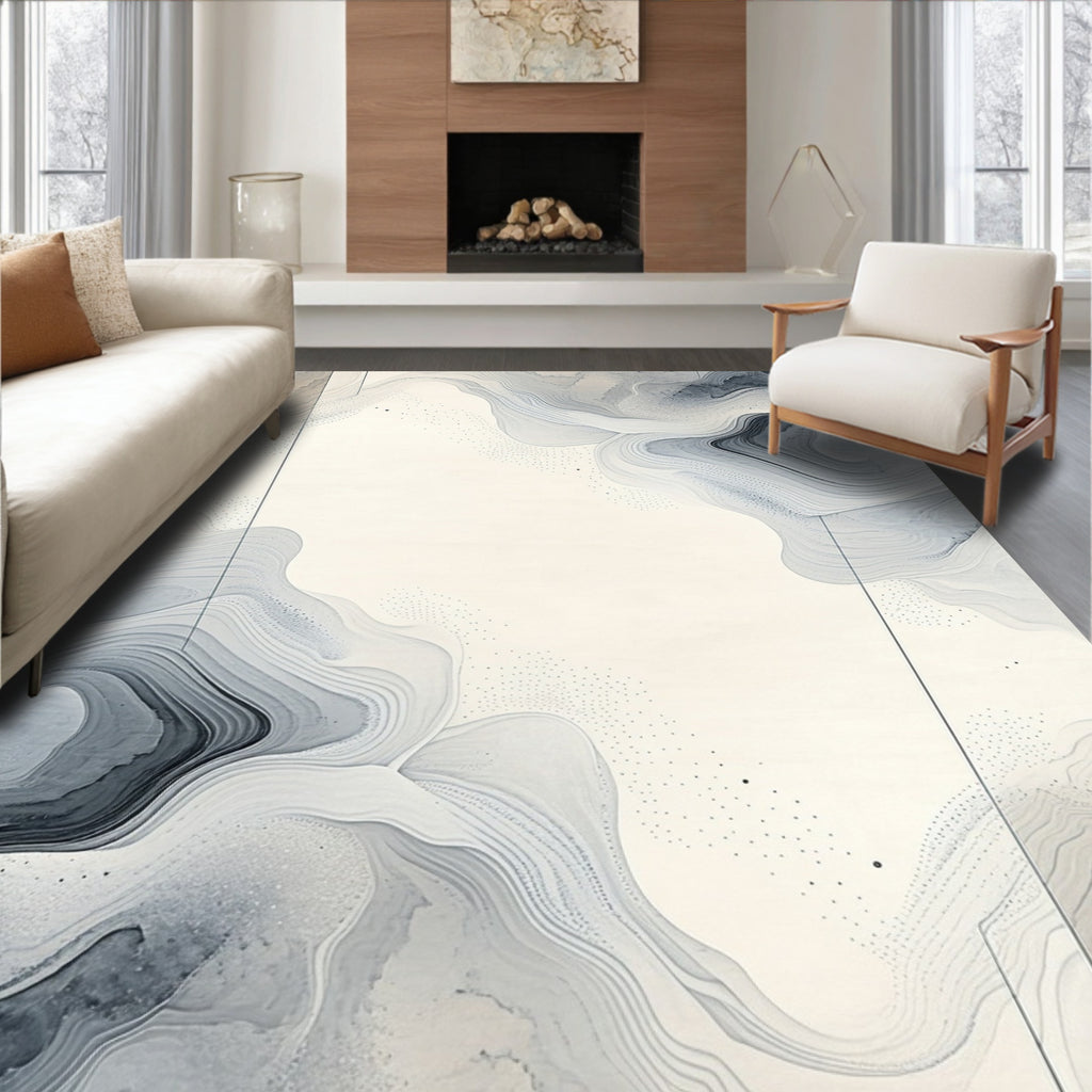 Abstract Flowing Grey Watercolor Rug