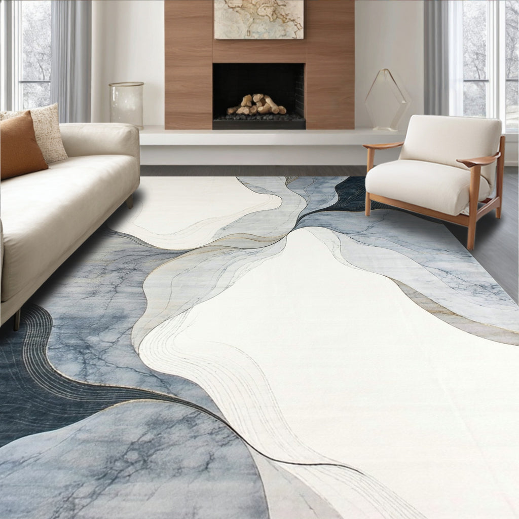 Abstract Blue Marble Scenic Waves Rug