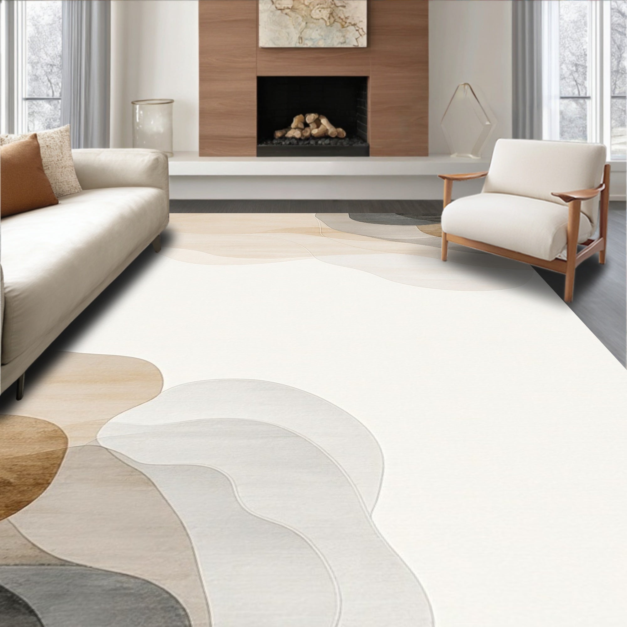 Abstract Organic Warm Tones Waves Rug