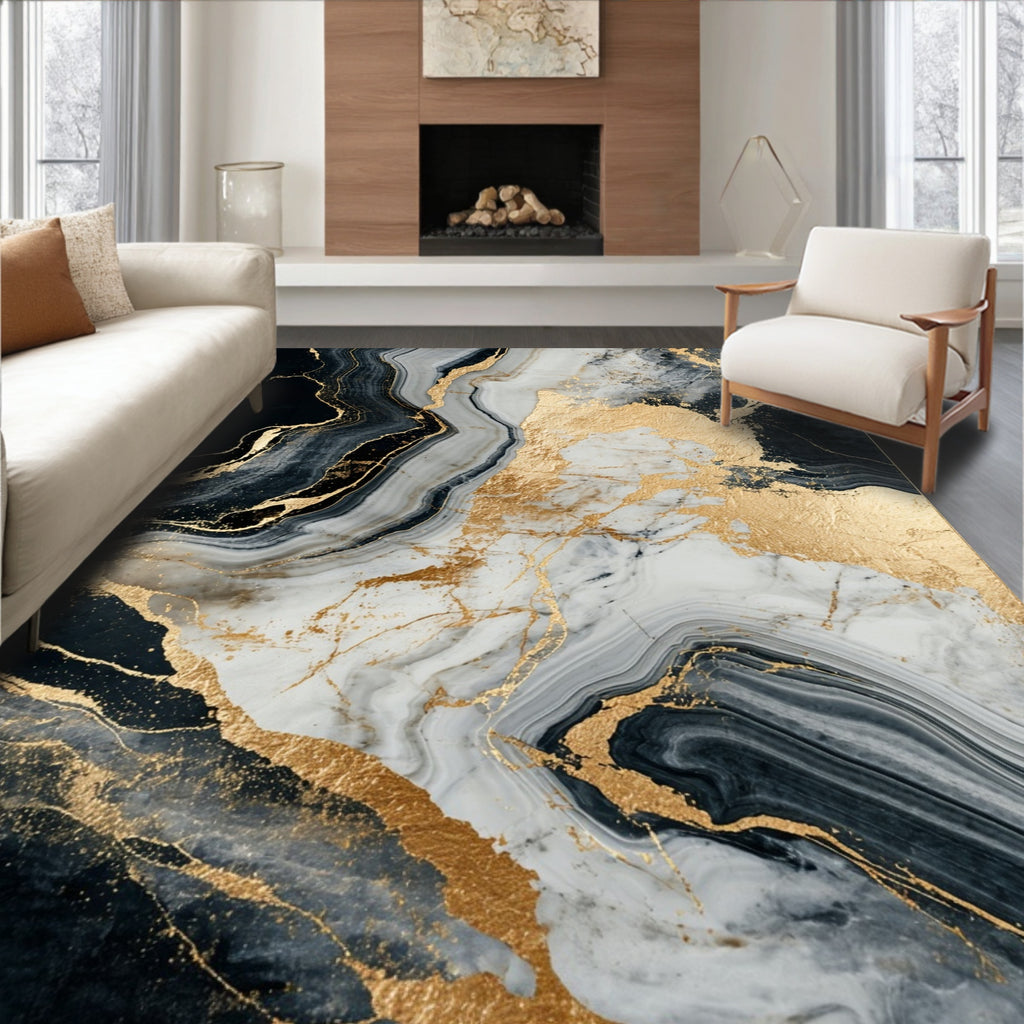 Abstract Gold Vein Marble Rug