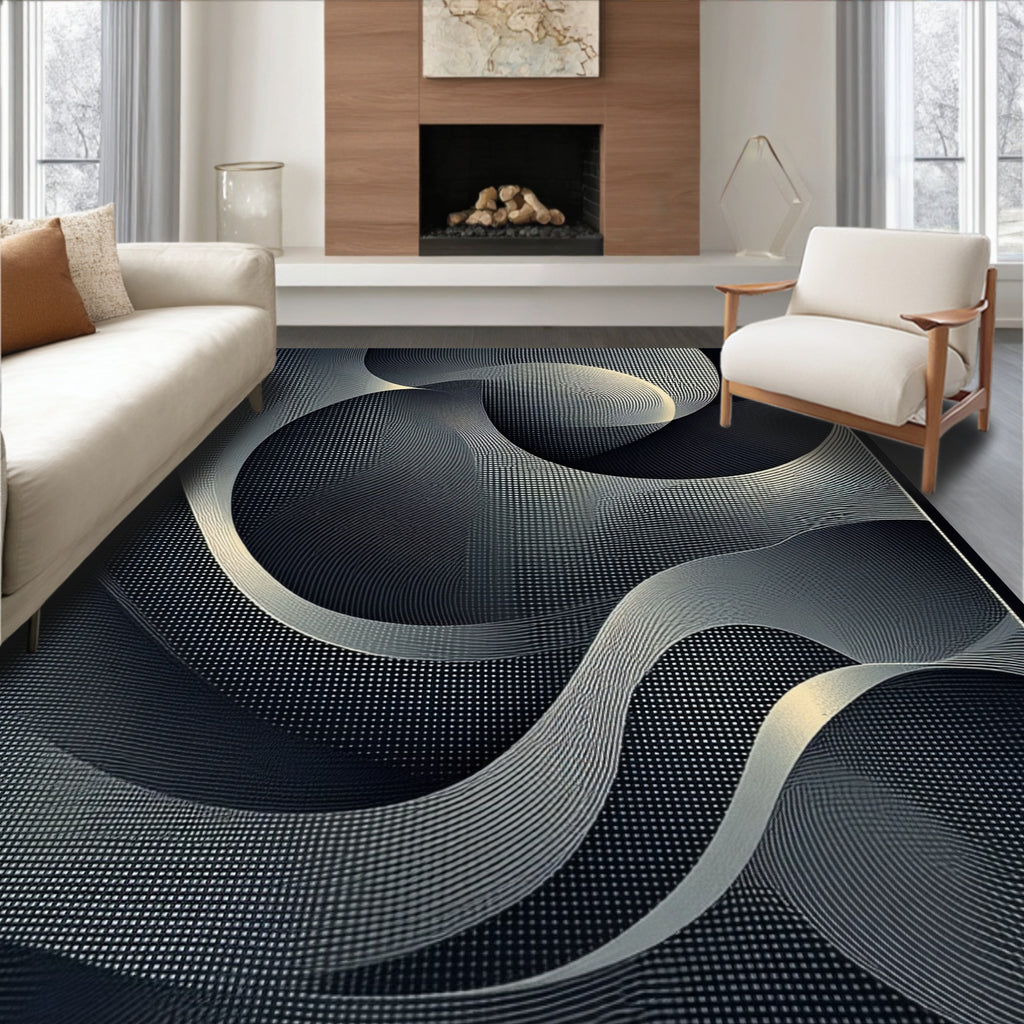 Abstract Flowing Lines Dots Design Rug