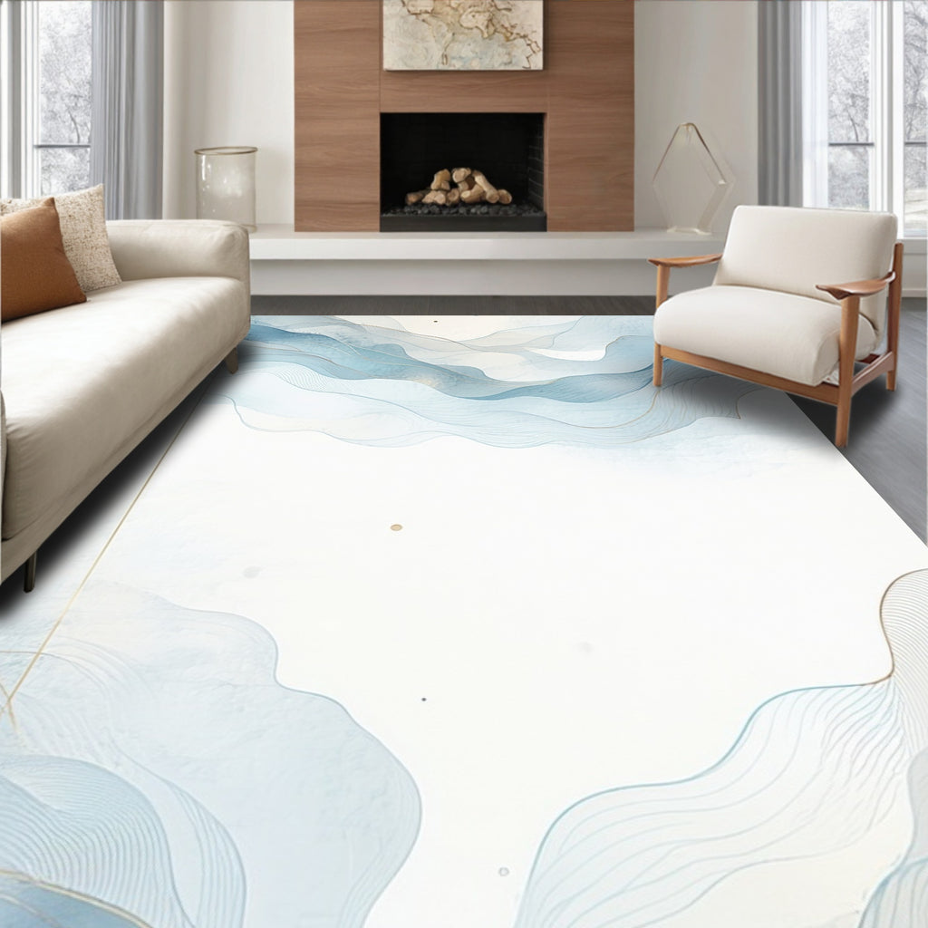 Abstract Blue Wave Flow Pattern Rug