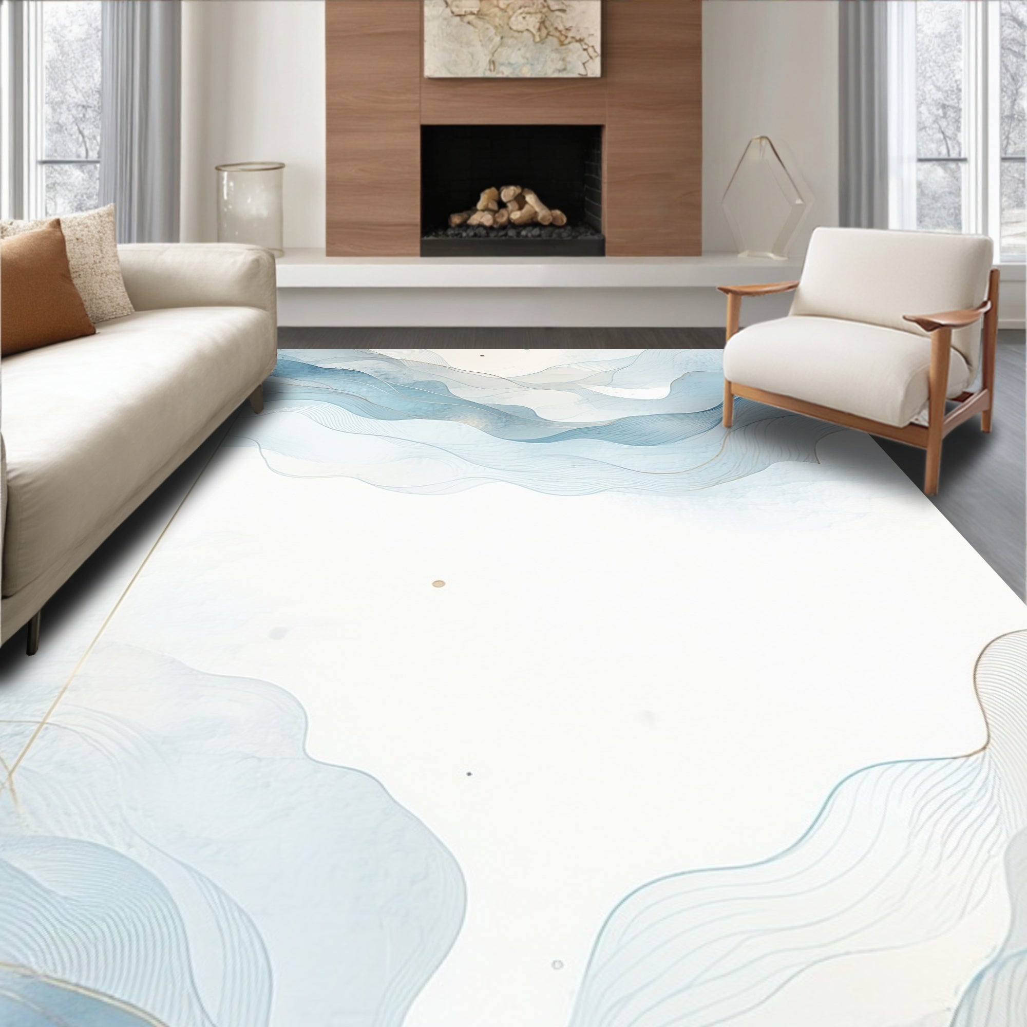 Abstract Blue Wave Flow Pattern Rug