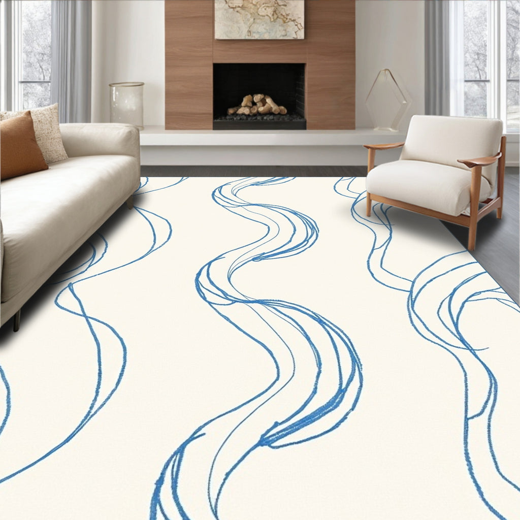 Abstract Blue Wavy Lines Rug