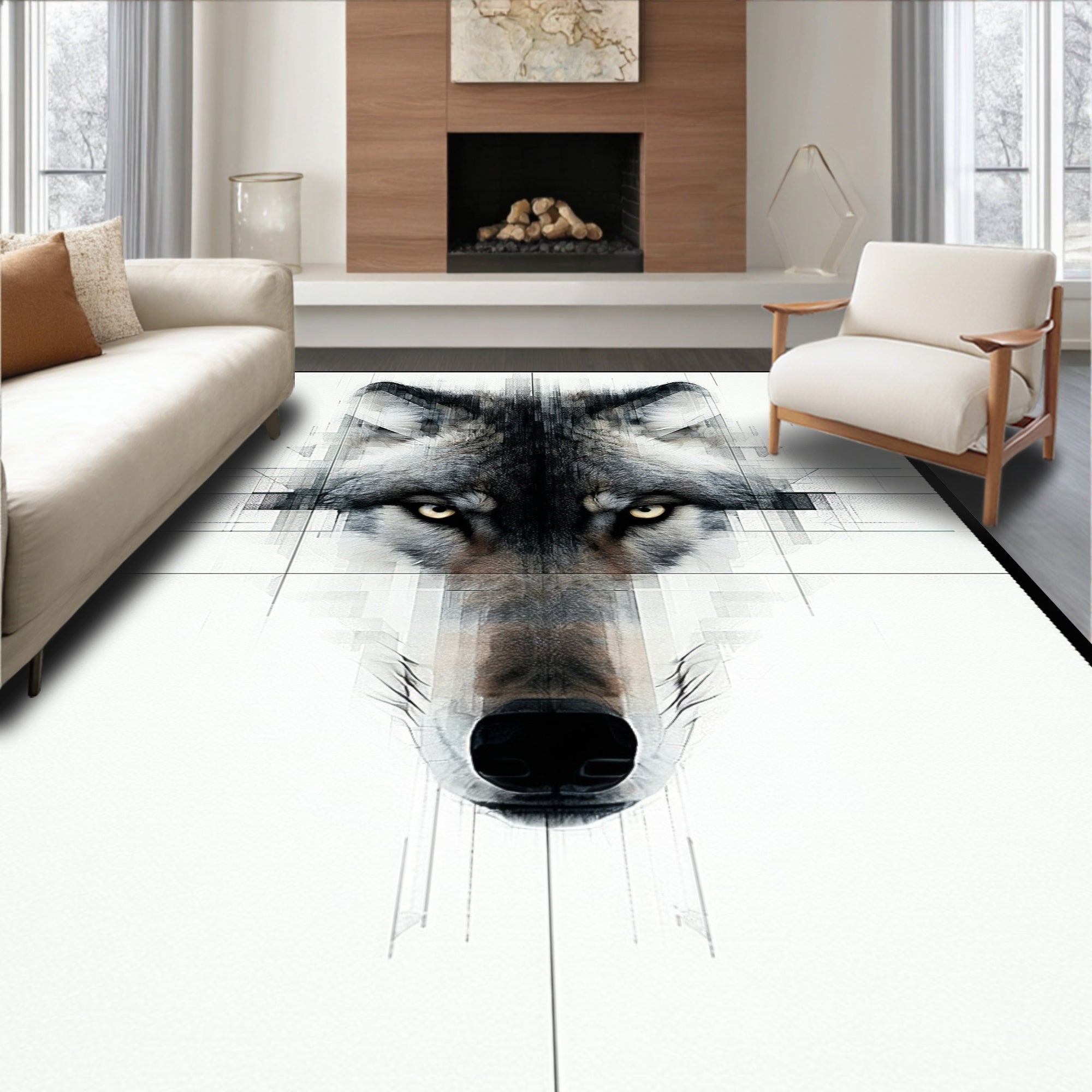 Abstract Geometric Wolf Face Rug