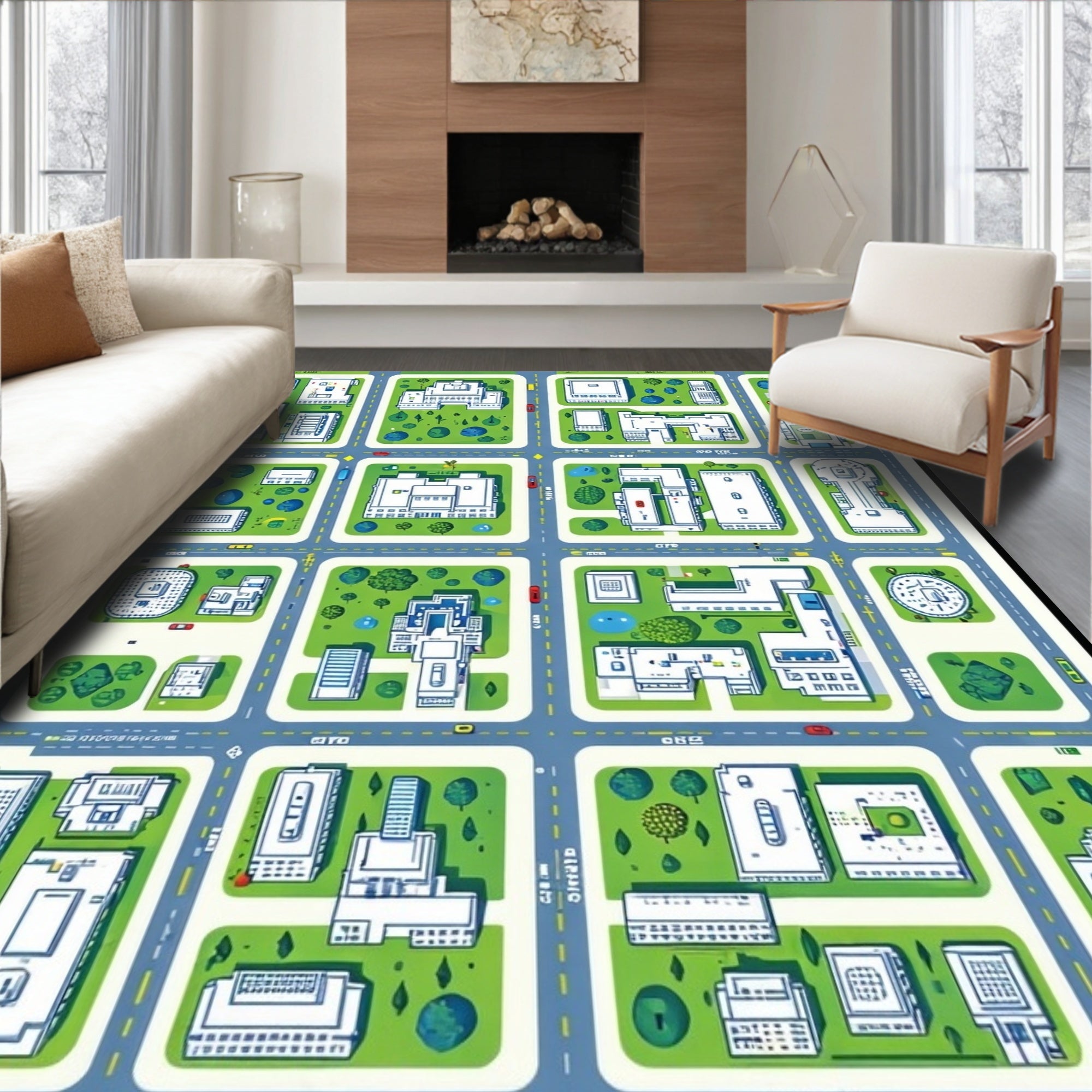 Abstract Cityscape Grid Pattern Rug