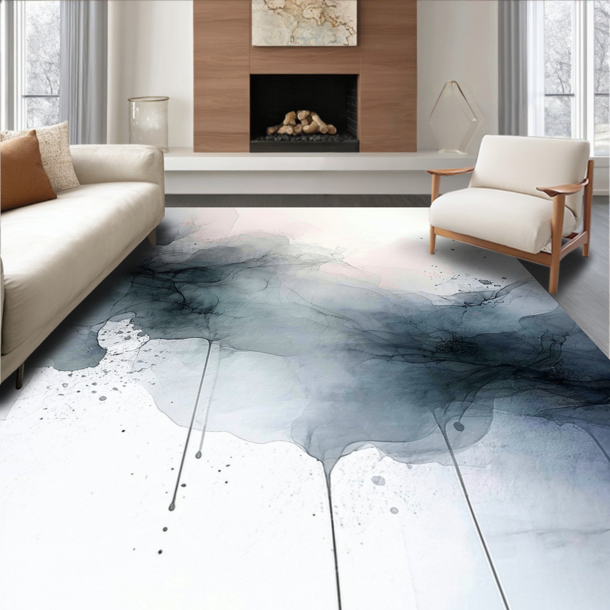 Abstract Ink Wash Flowing Design Rug