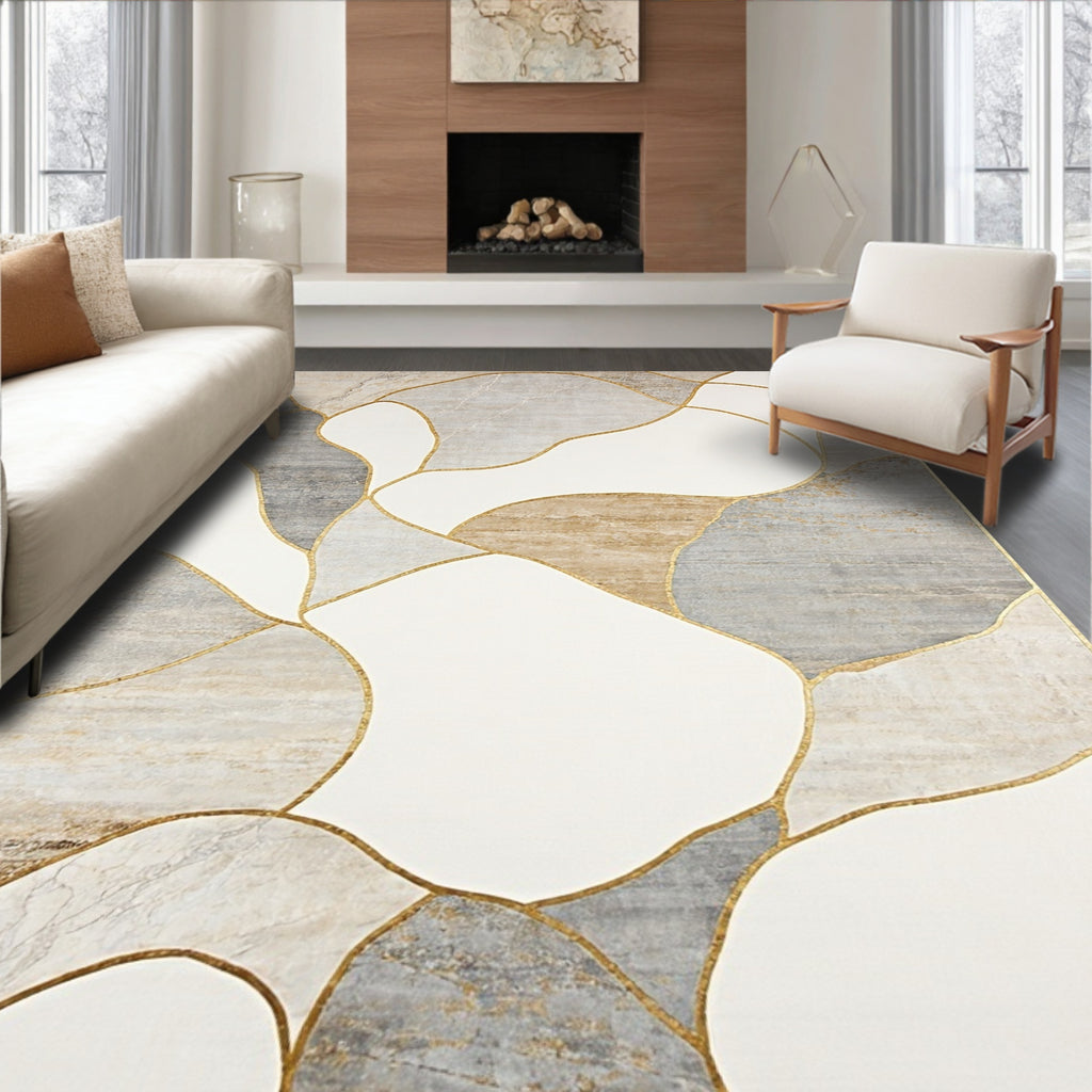 Abstract Gold Accented Geometric Pattern Rug