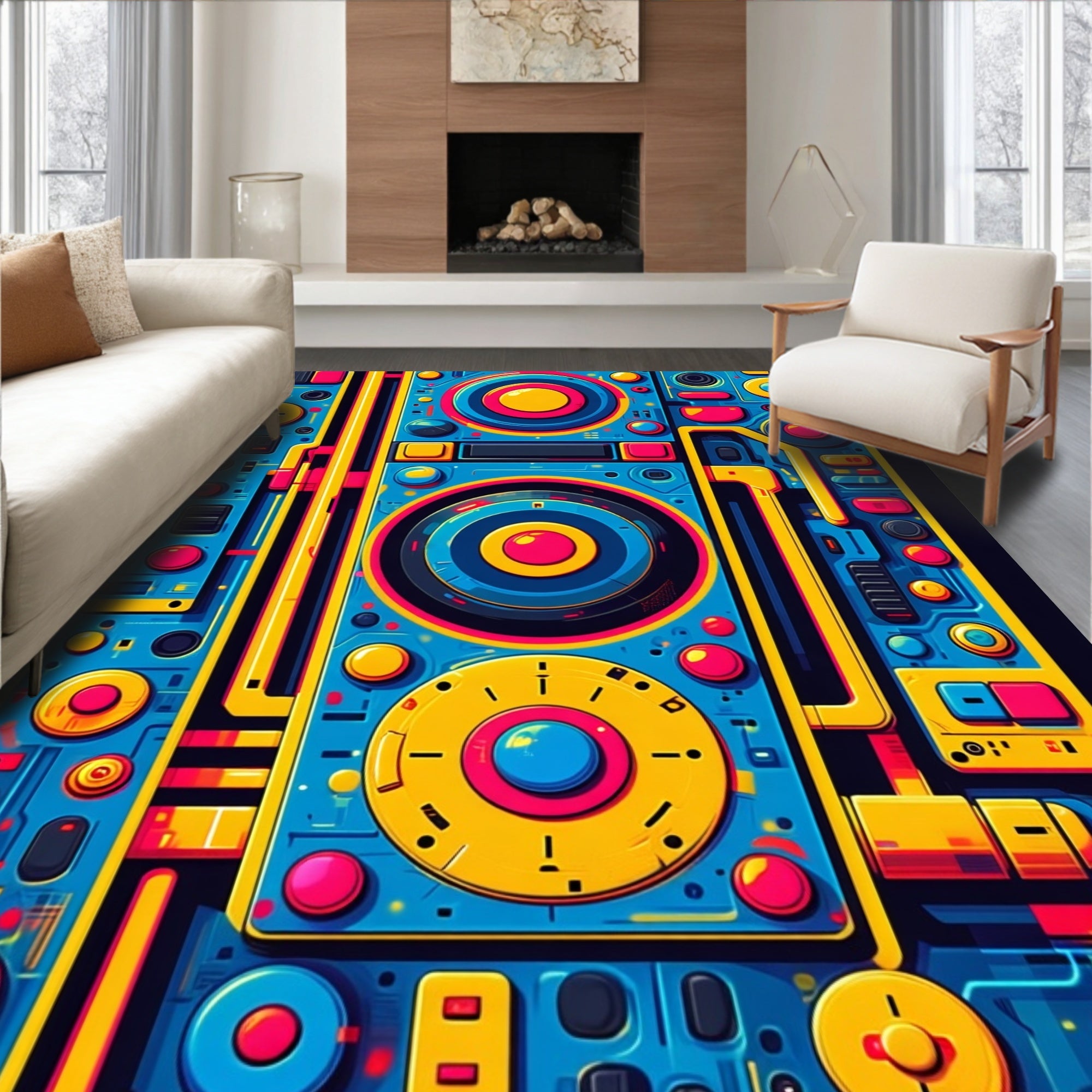 Abstract Geometric Vibrant Retro Rug